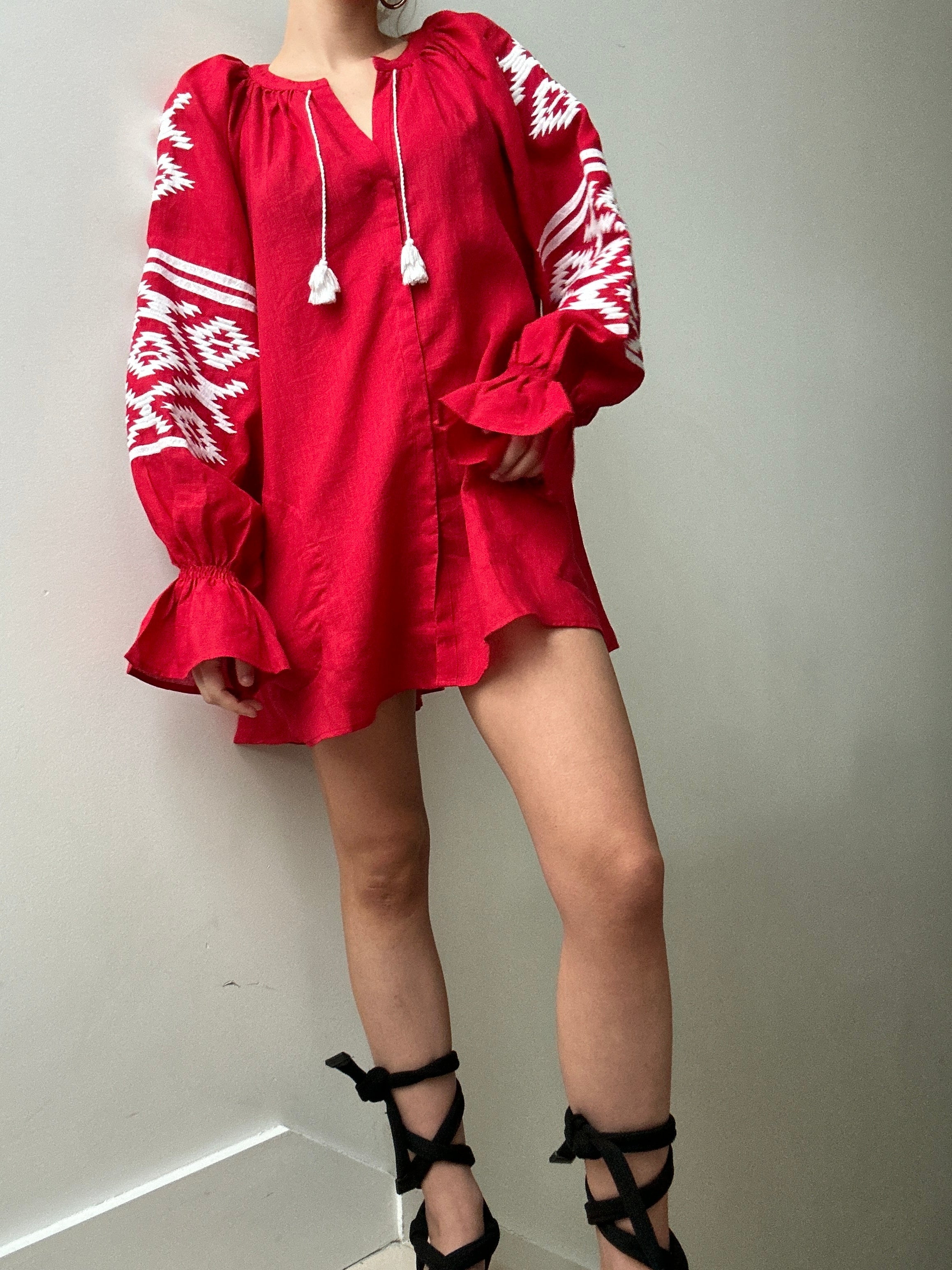 March 11 Short Dress Red Geometric White | Dresses