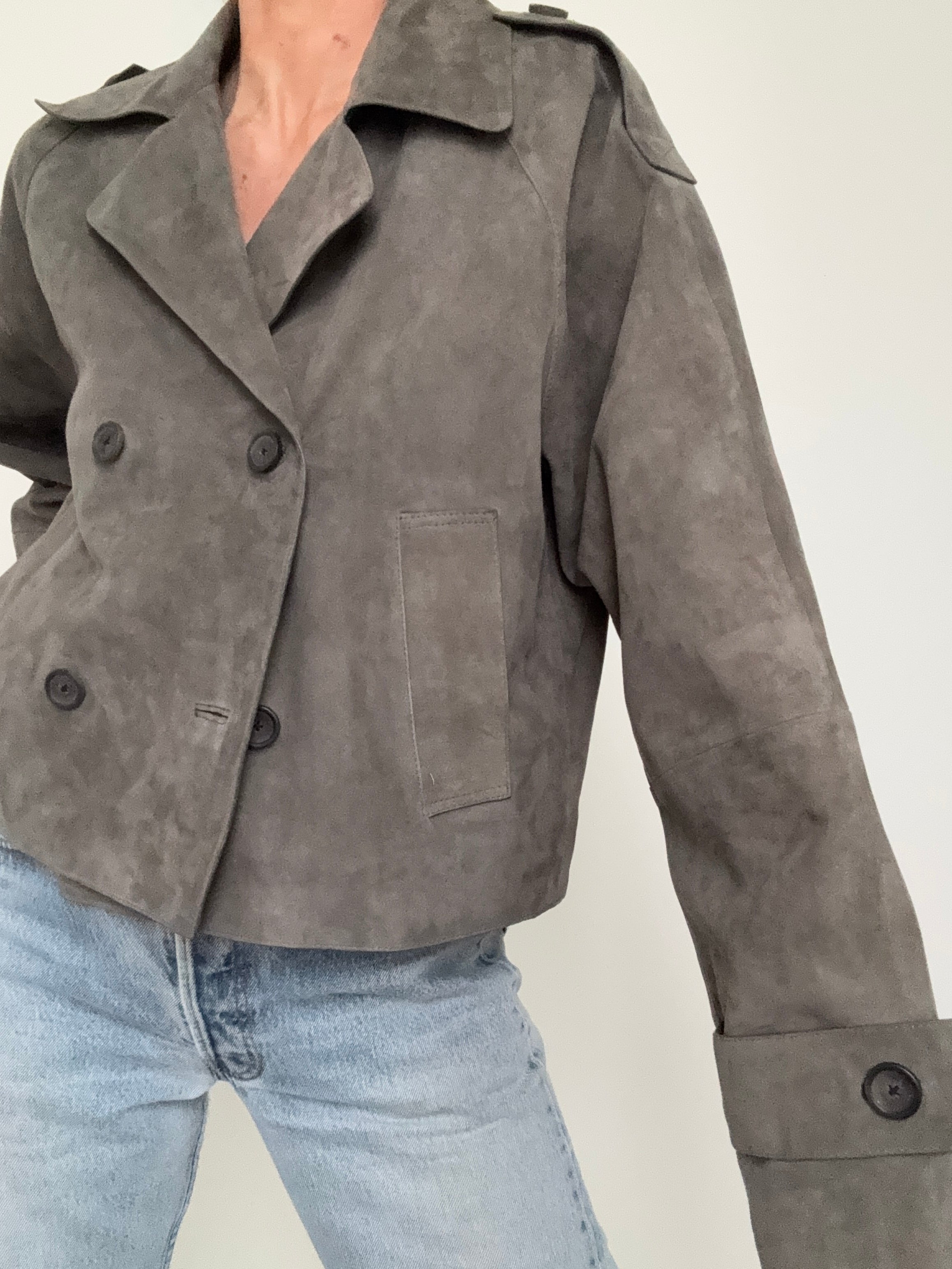 Boxy Suede Jacket Grey | Jackets
