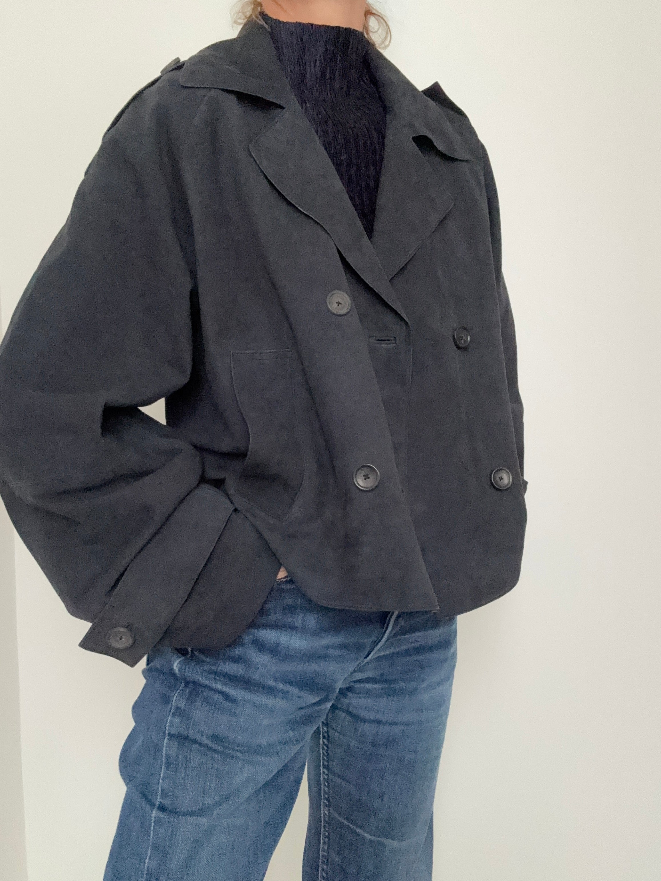 Boxy Suede Jacket Navy | Jackets