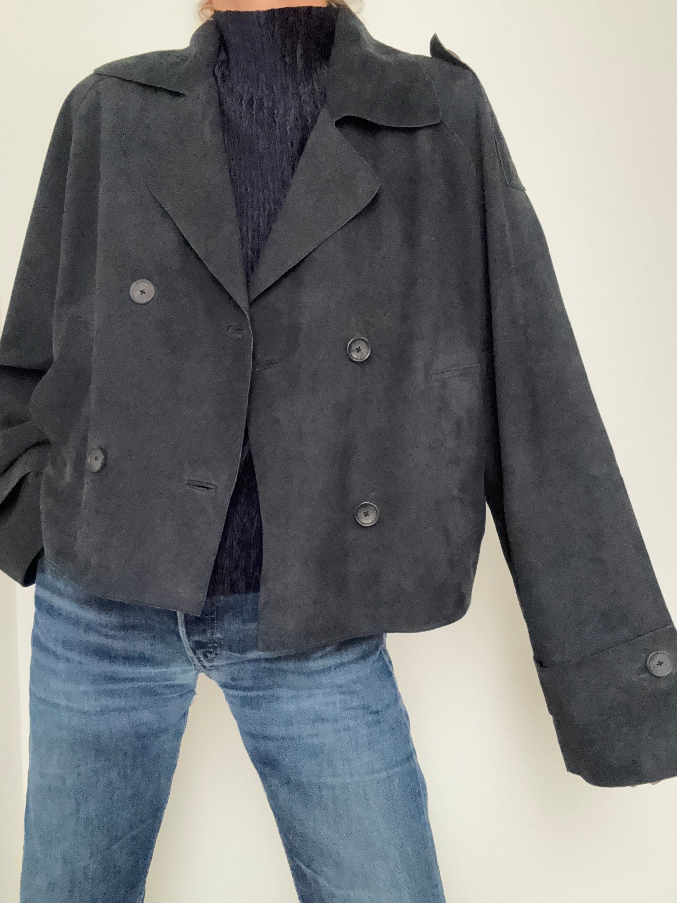Boxy Suede Jacket Navy | Jackets