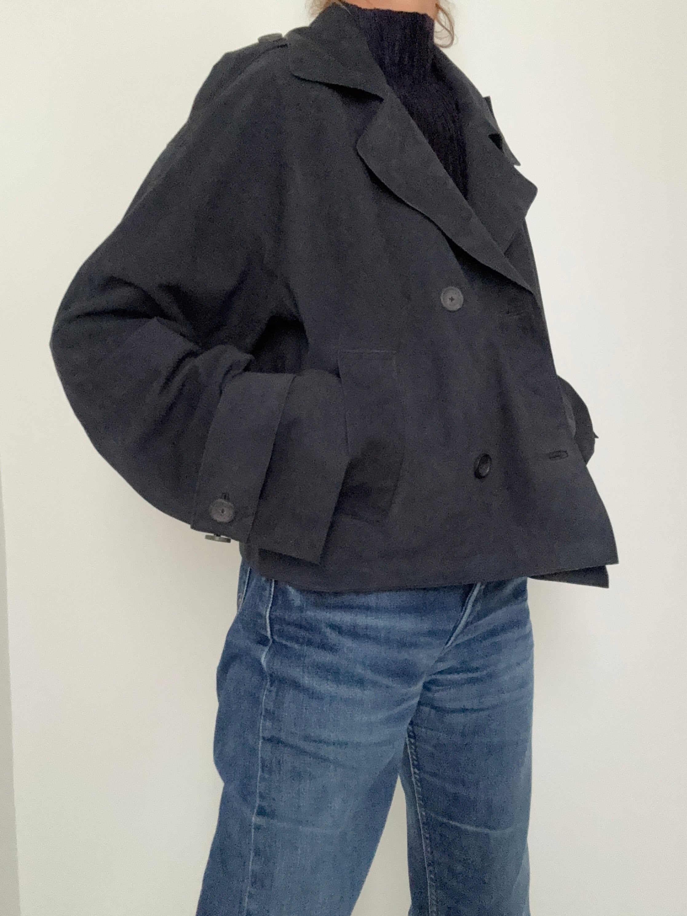 Boxy Suede Jacket Navy | Jackets