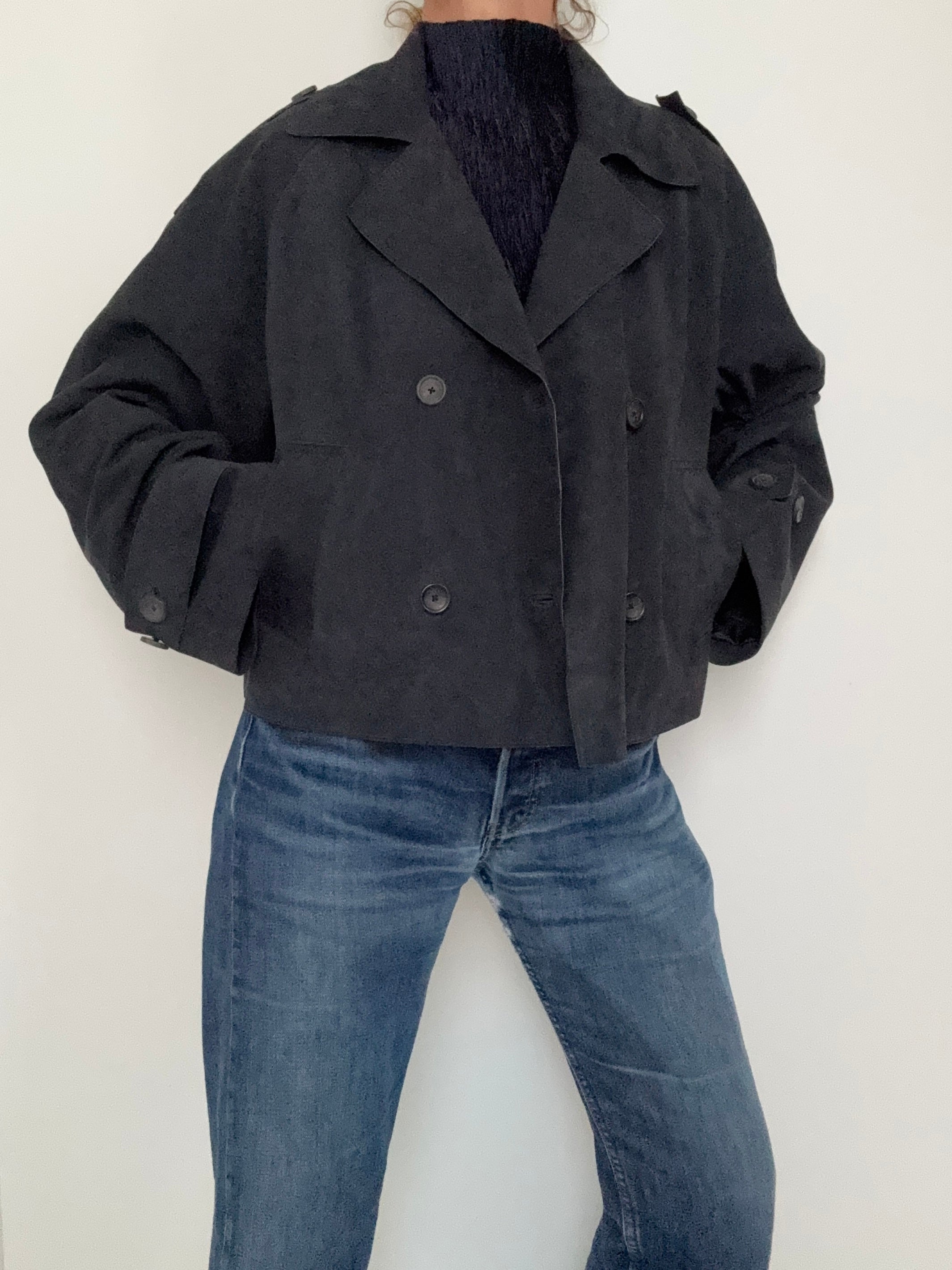 Boxy Suede Jacket Navy | Jackets