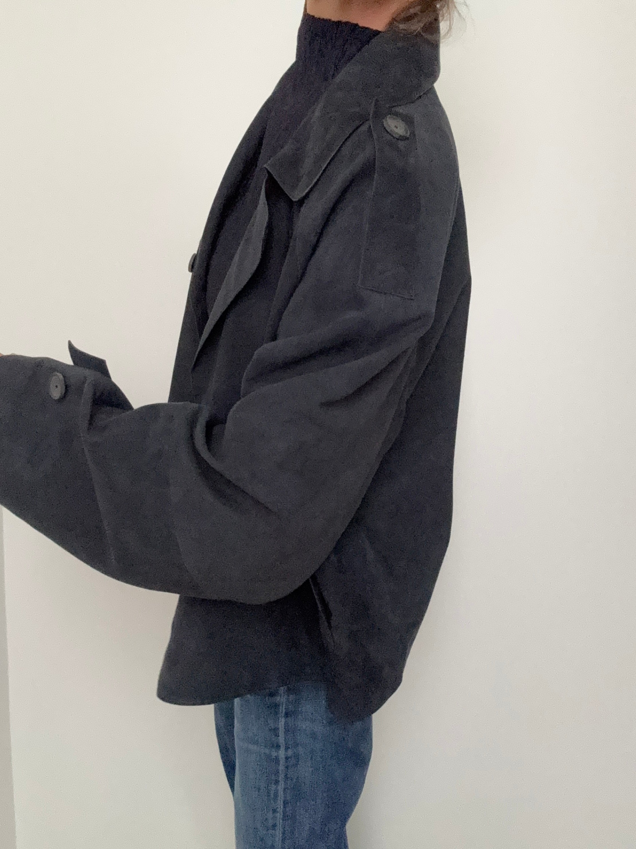 Boxy Suede Jacket Navy | Jackets