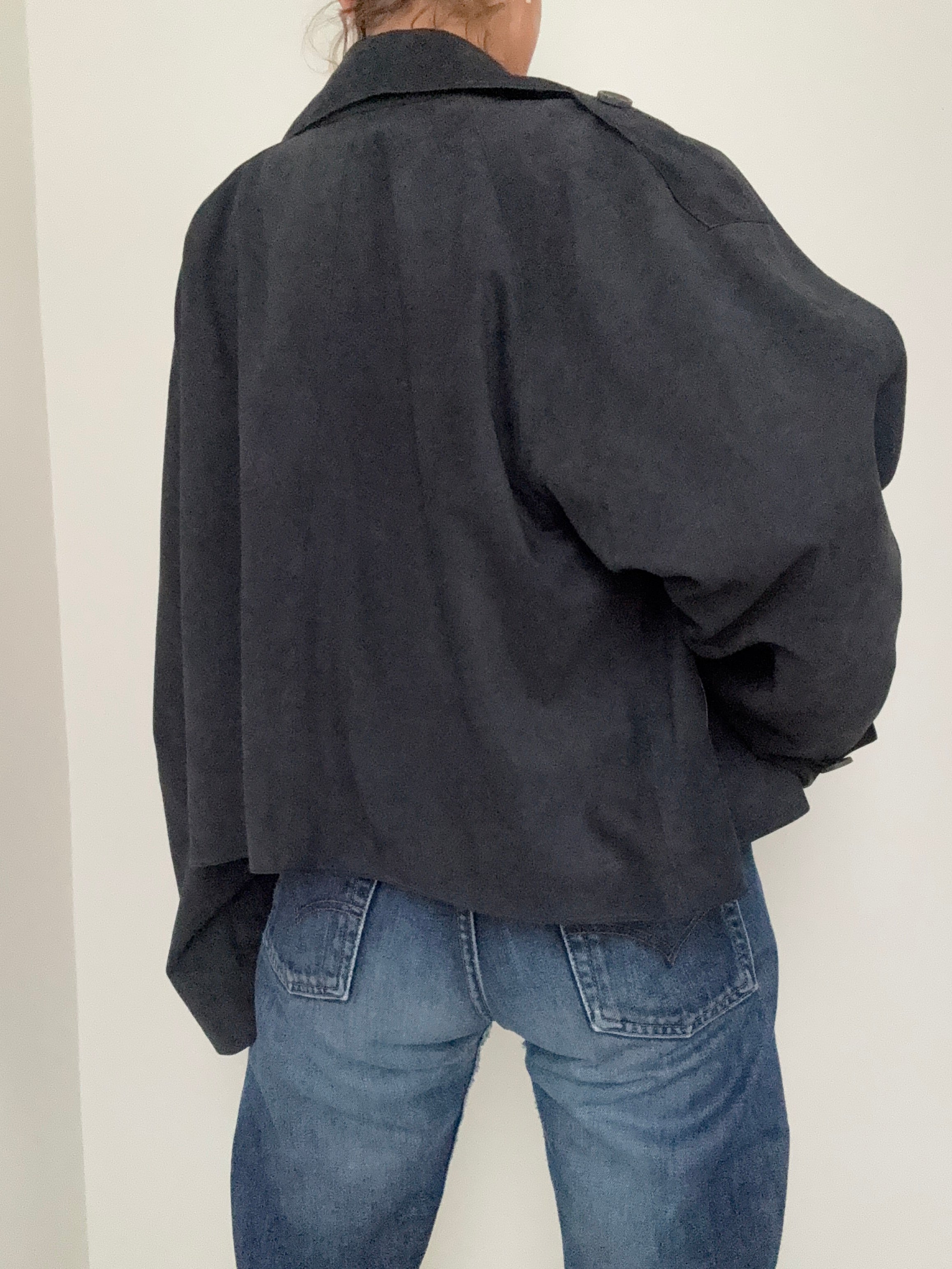 Boxy Suede Jacket Navy | Jackets