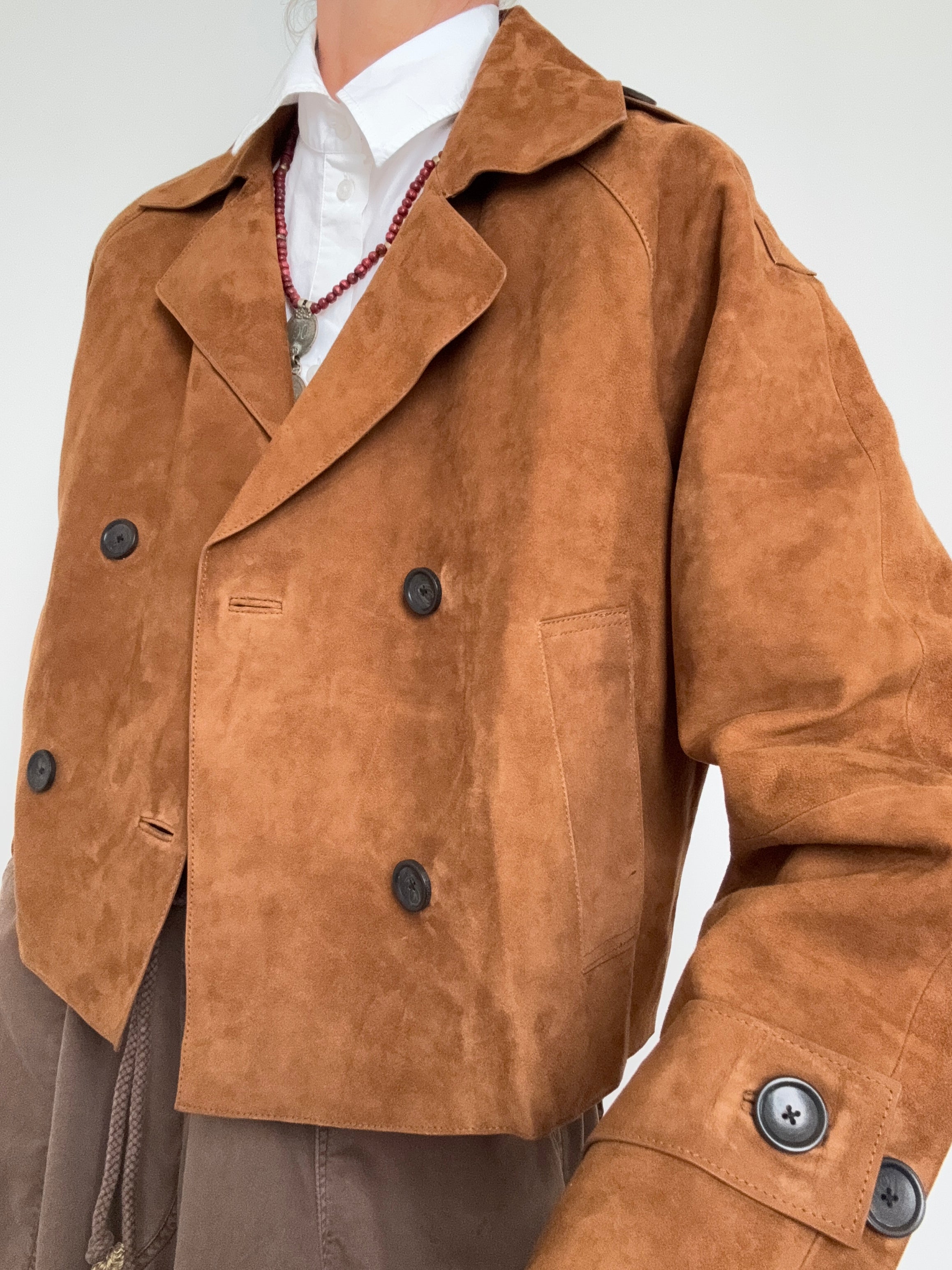 Massimo Dutti Jackets Boxy Suede Jacket Tan