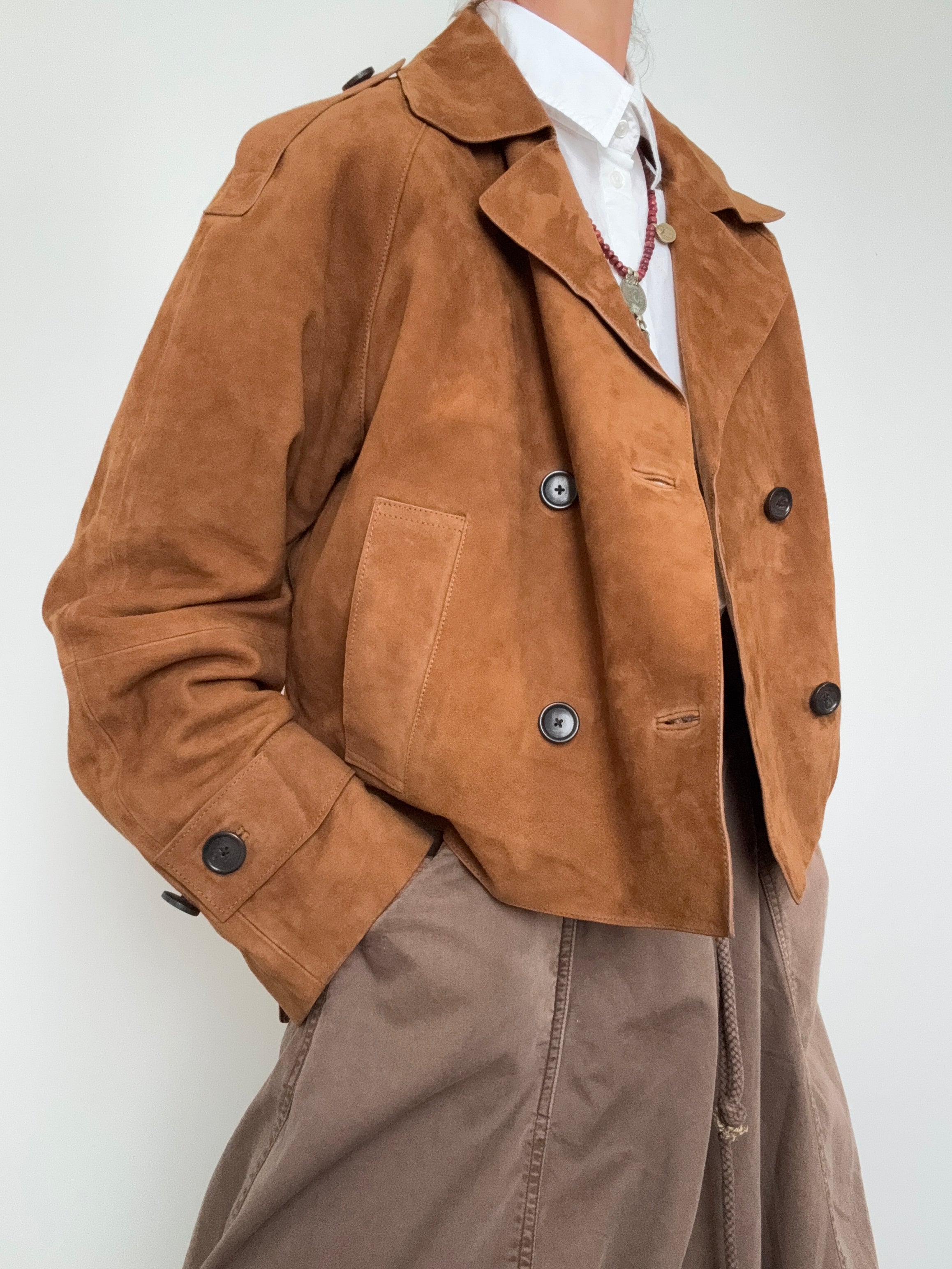 Massimo Dutti Jackets Boxy Suede Jacket Tan