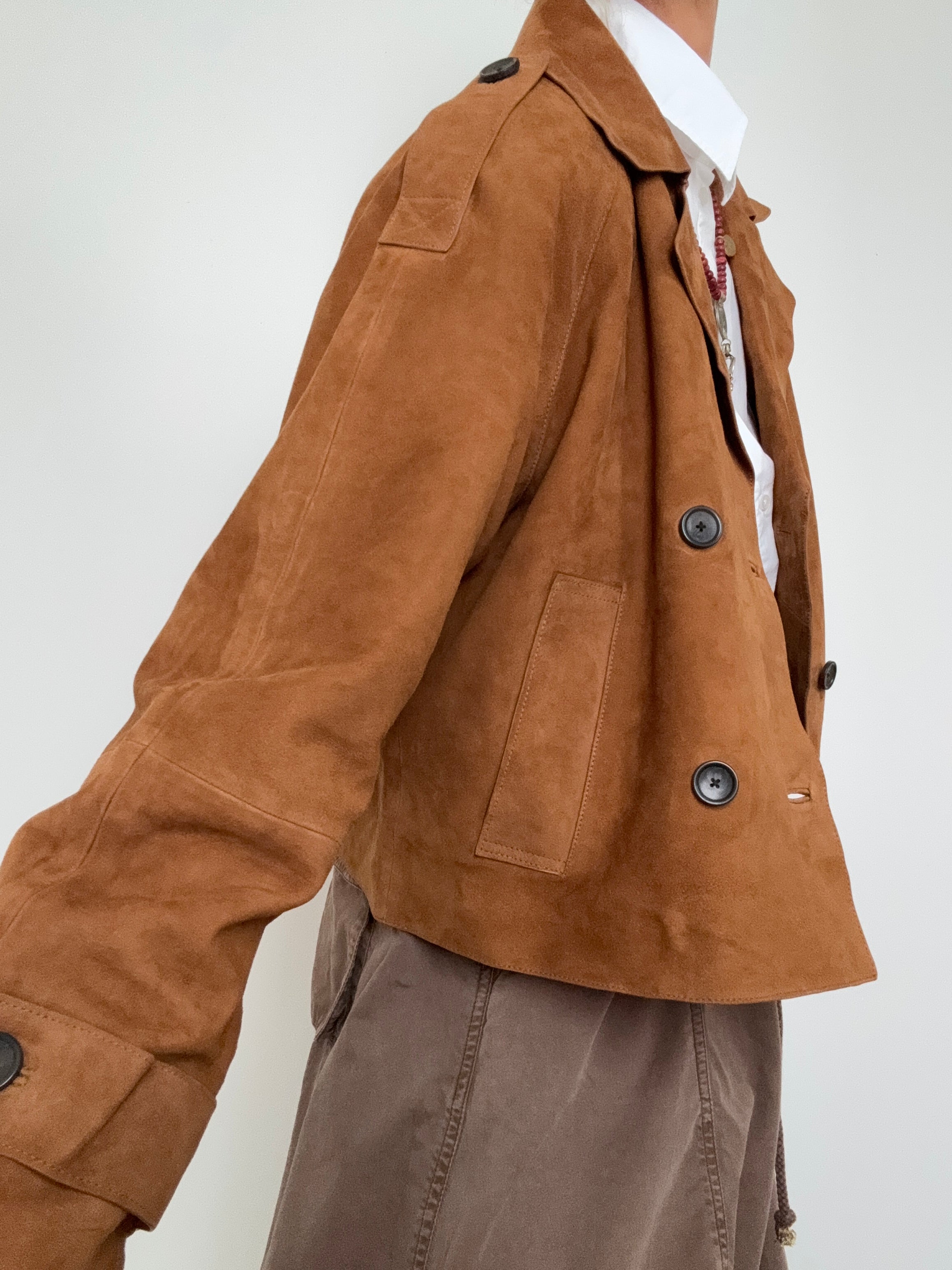 Massimo Dutti Jackets Boxy Suede Jacket Tan