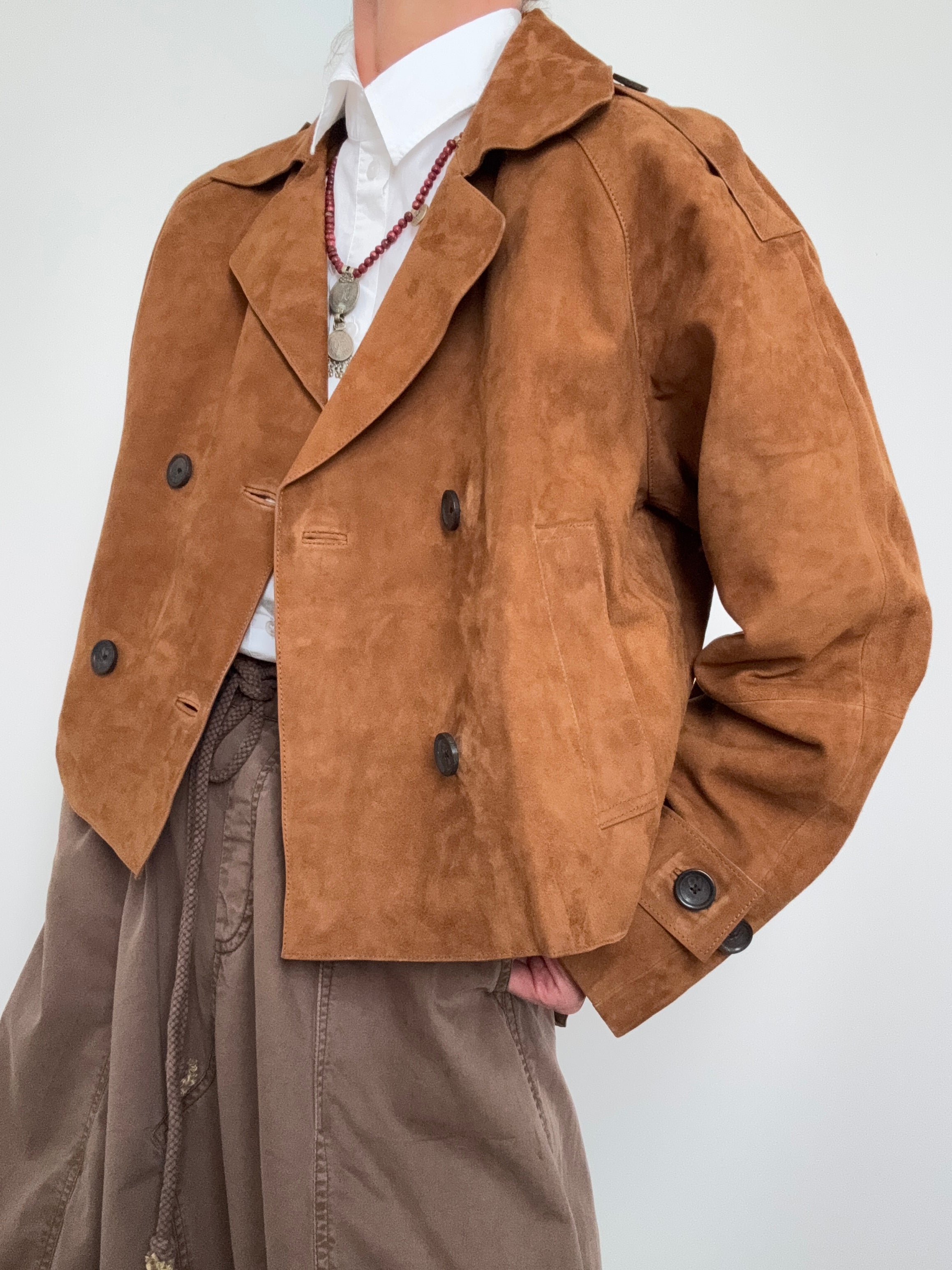 Massimo Dutti Jackets Boxy Suede Jacket Tan