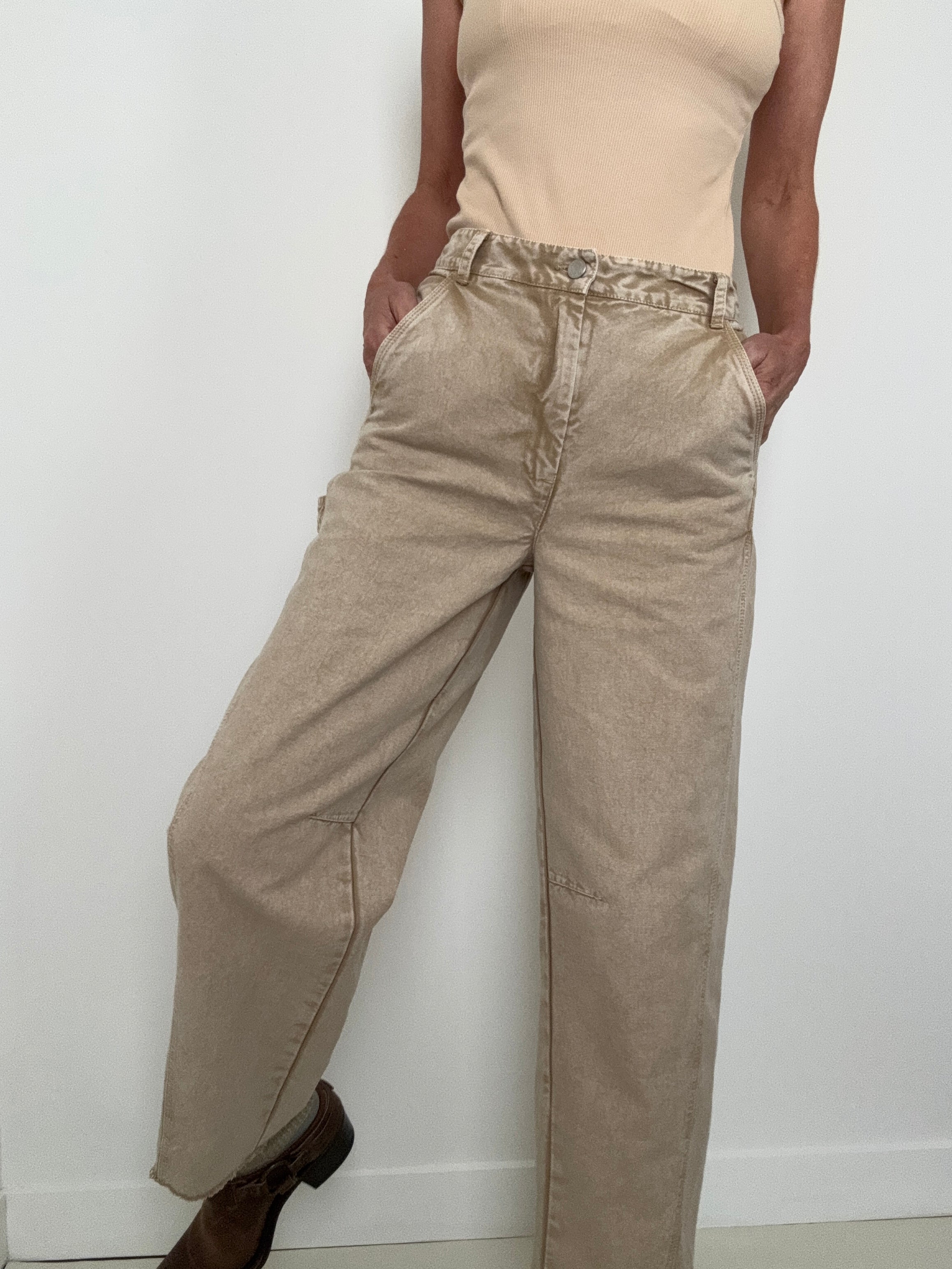 Beige Monile Trousers | Pants