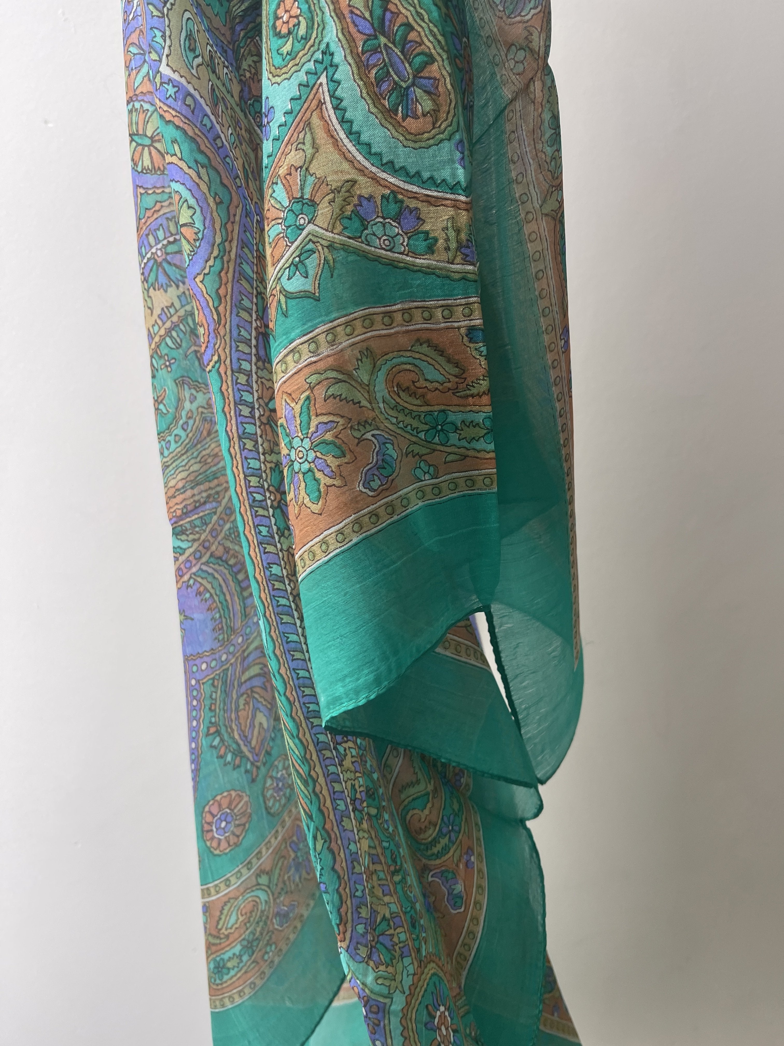 Classic Paisley Silk Scarf in Green | Scarves