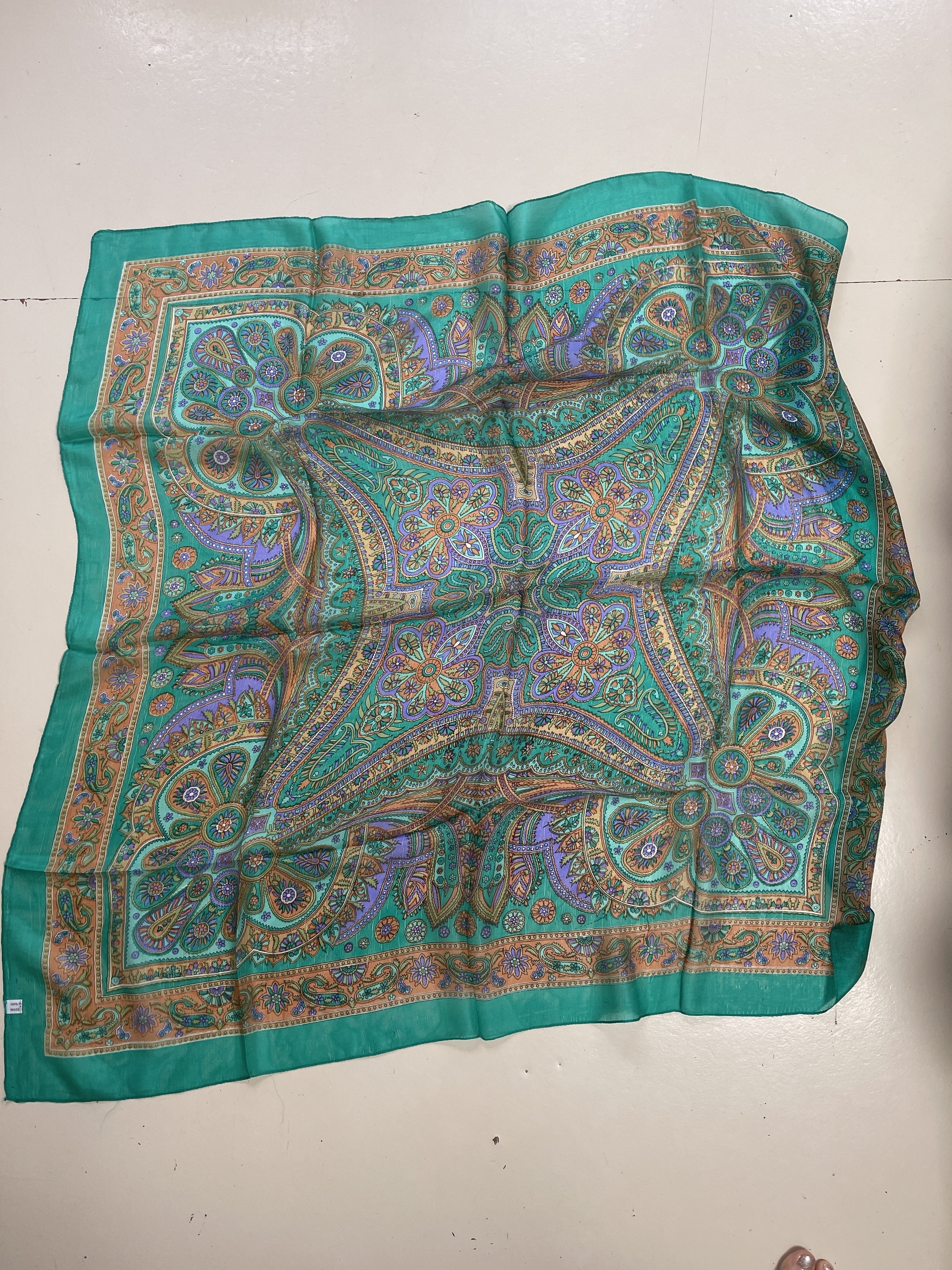 Classic Paisley Silk Scarf in Green | Scarves