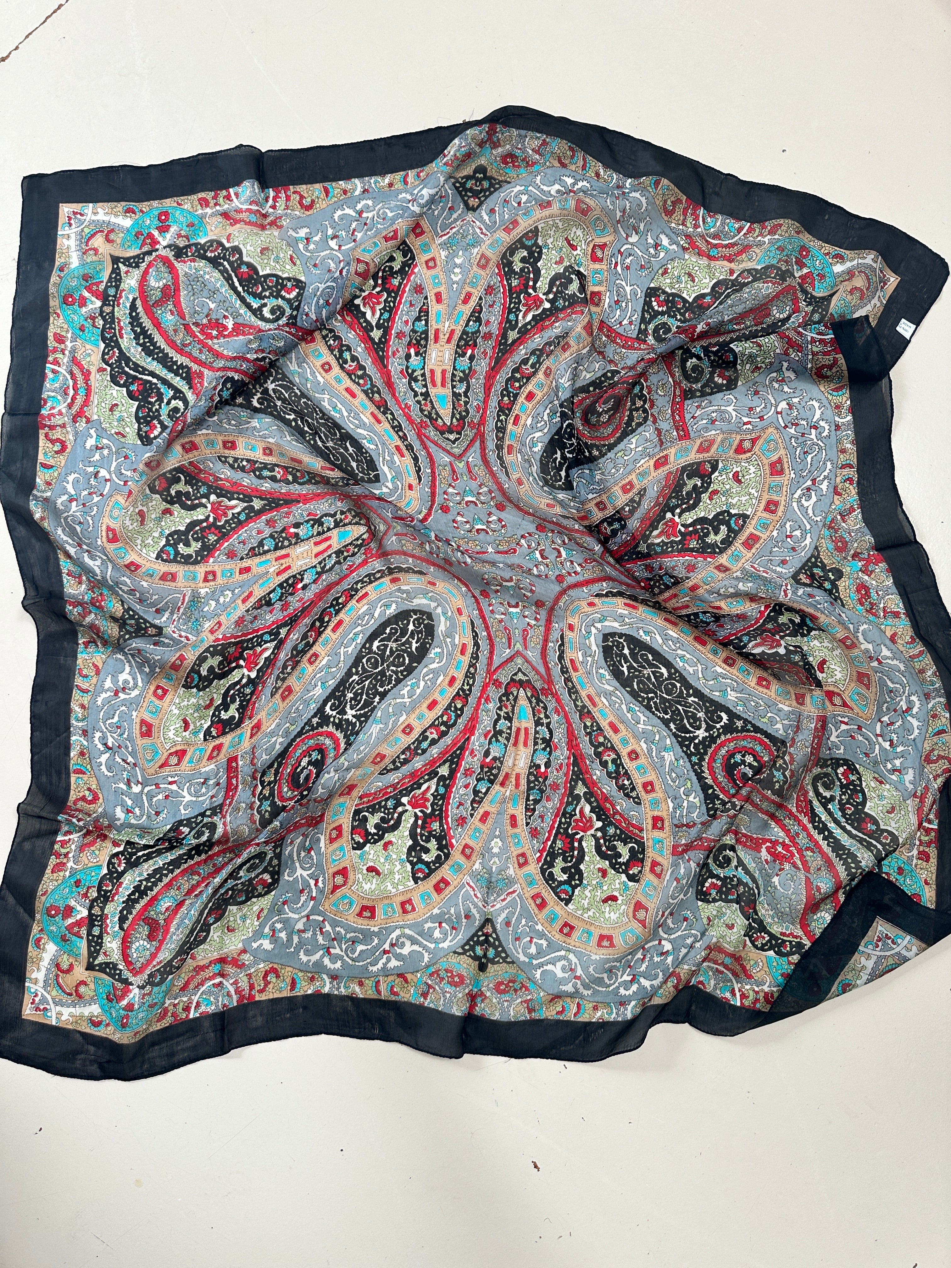 Paisley Flower Silk Scarf Black | Scarves