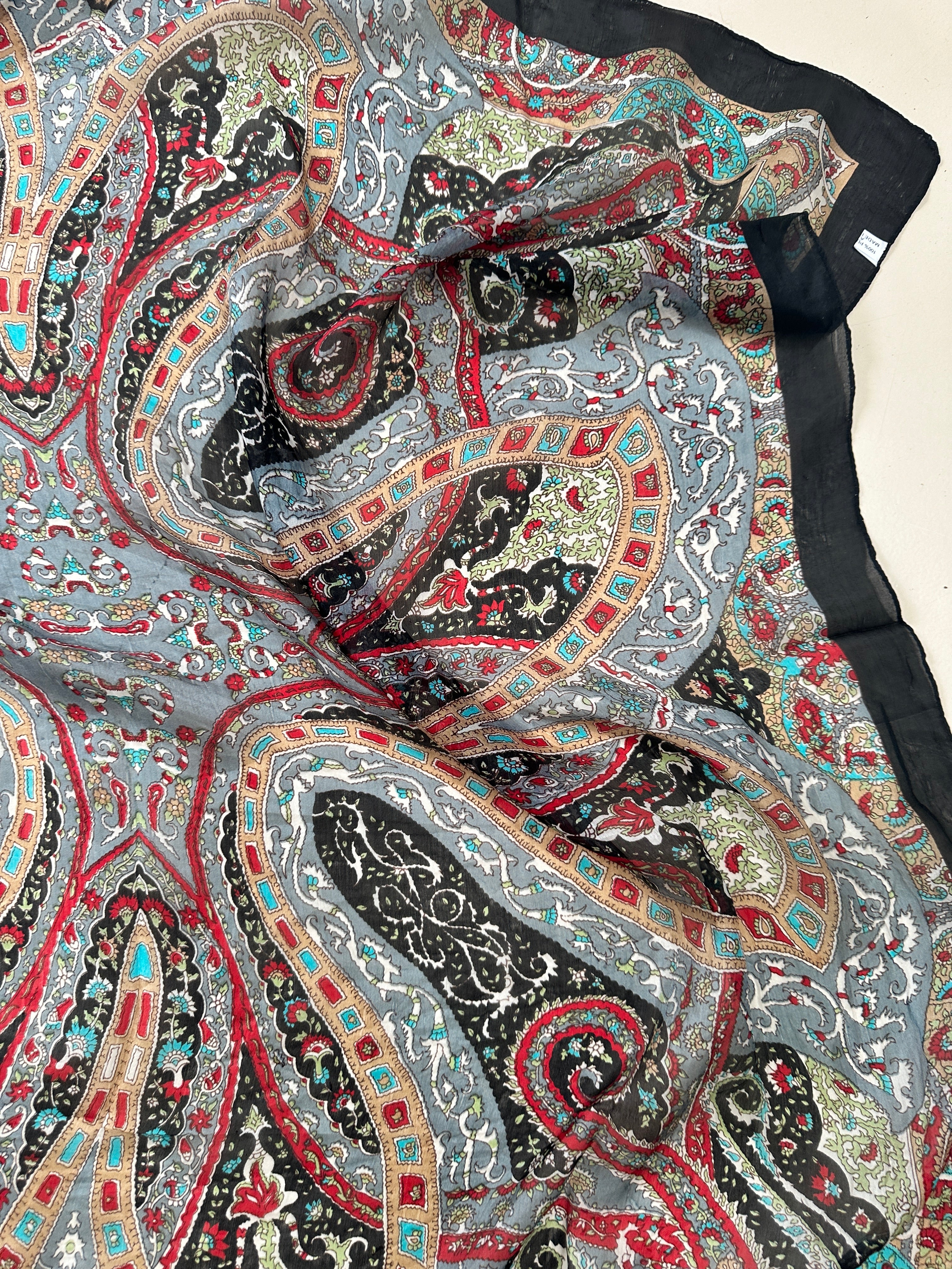 Paisley Flower Silk Scarf Black | Scarves