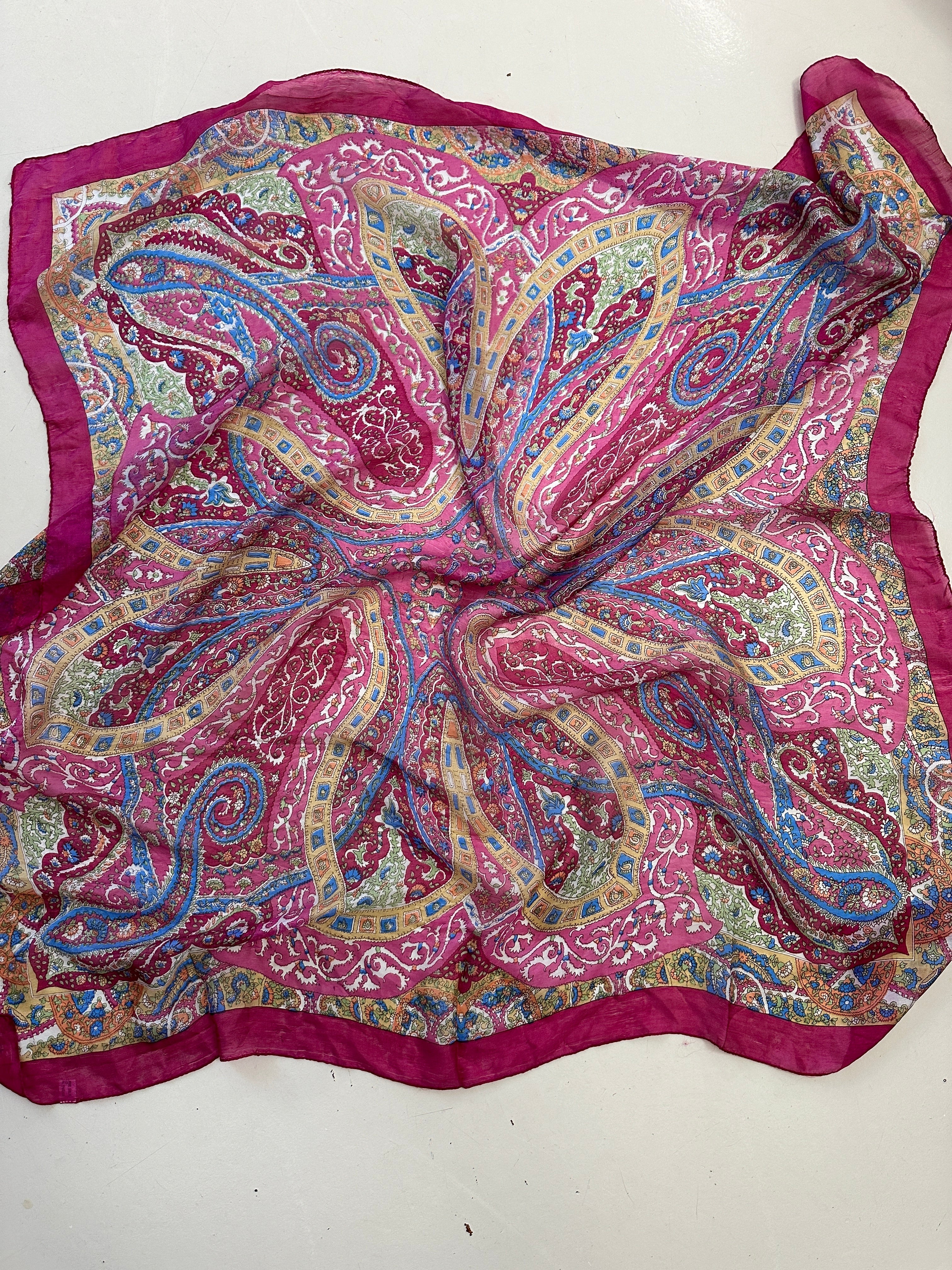 Paisley Flower Silk Scarf Fuschia | Scarves
