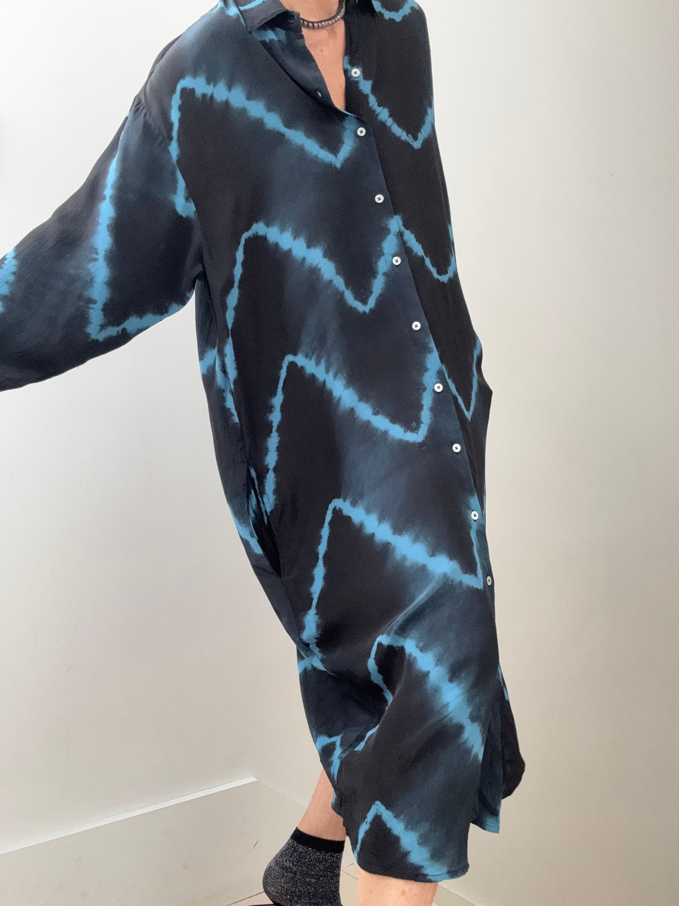 Nous Antwerp Dresses Florence Shirtdress Navy Blue Tiedye