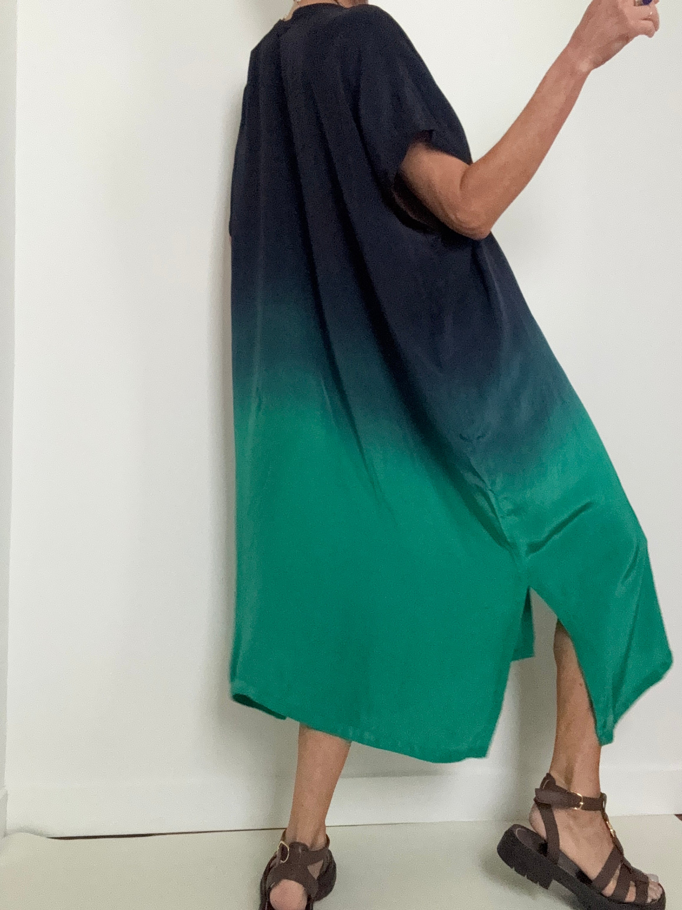 Nous Antwerp Dresses Sam Kaftan Dress Ombre Blue Green