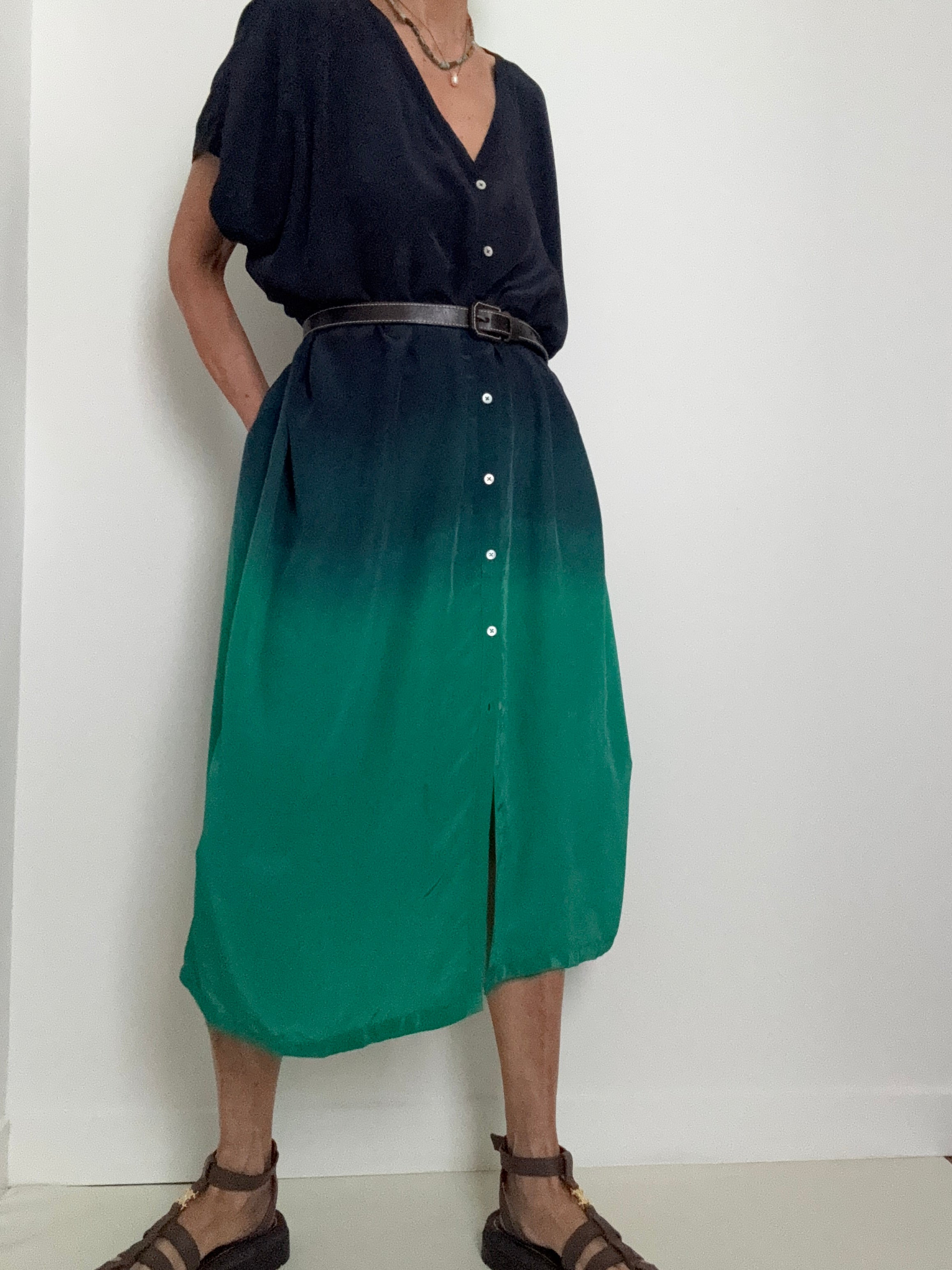 Nous Antwerp Dresses Sam Kaftan Dress Ombre Blue Green