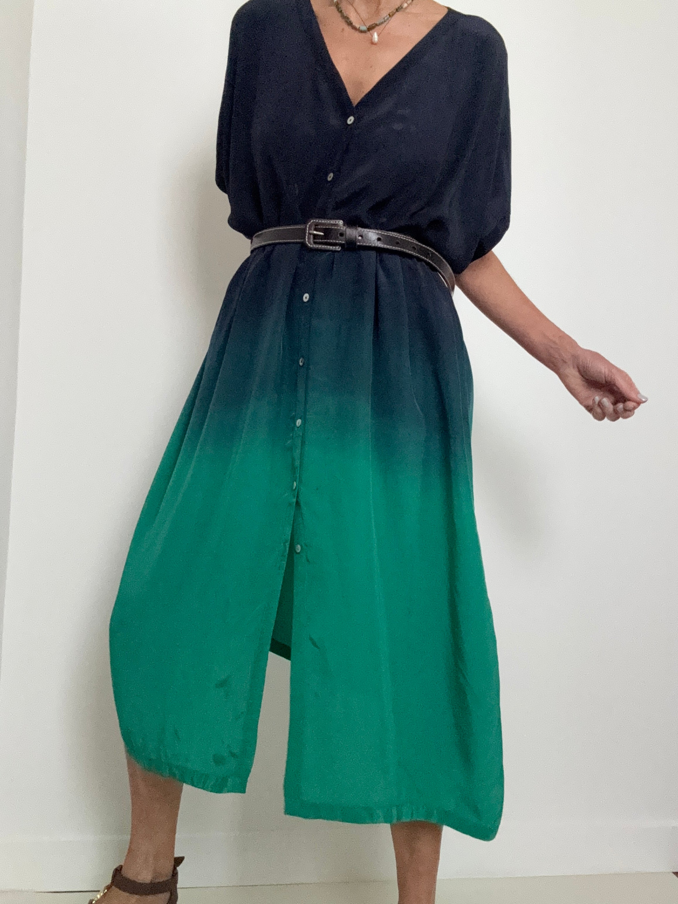 Nous Antwerp Dresses Sam Kaftan Dress Ombre Blue Green