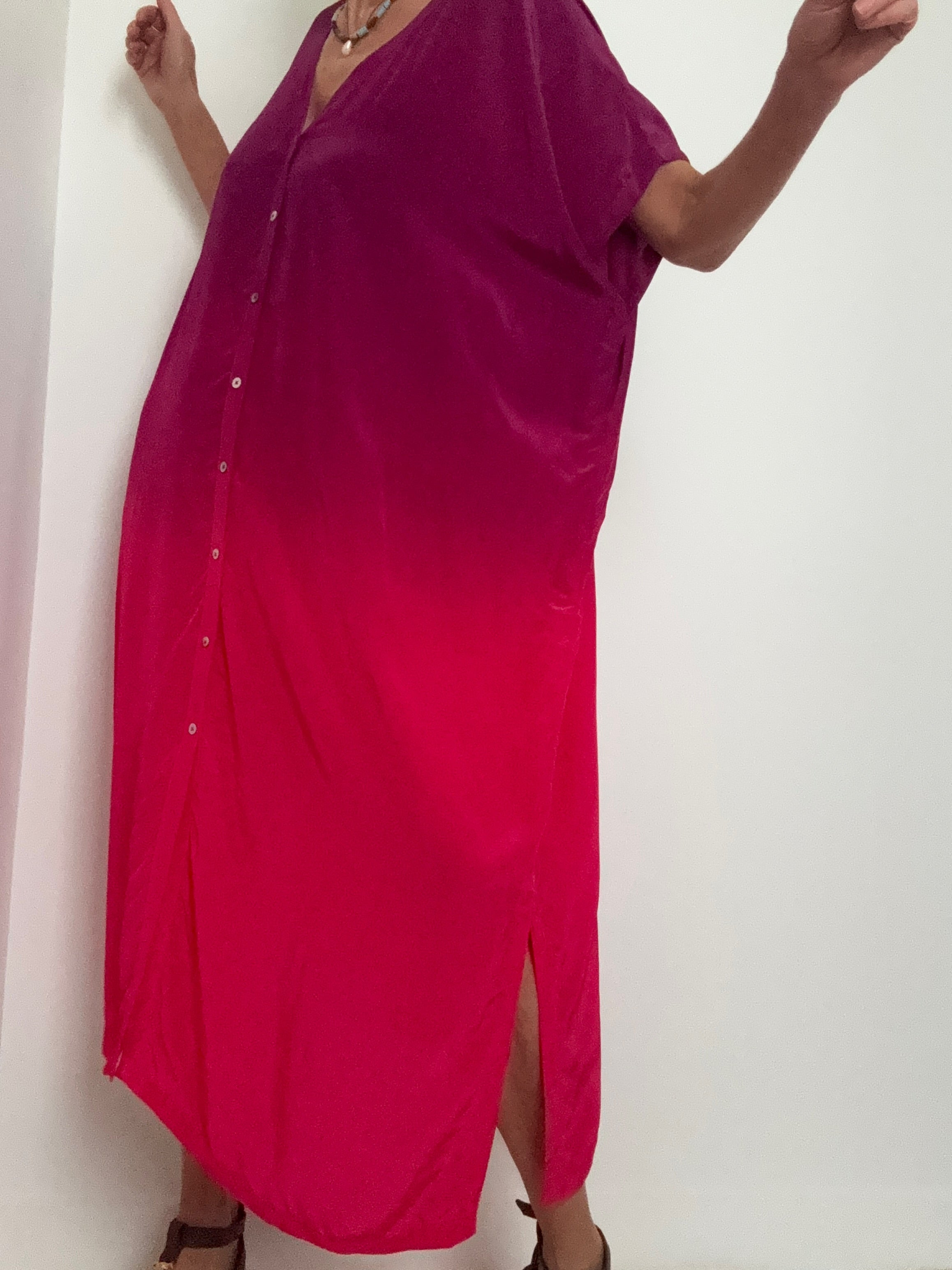 Nous Antwerp Dresses Sam Kaftan Dress Ombre Pink Purple