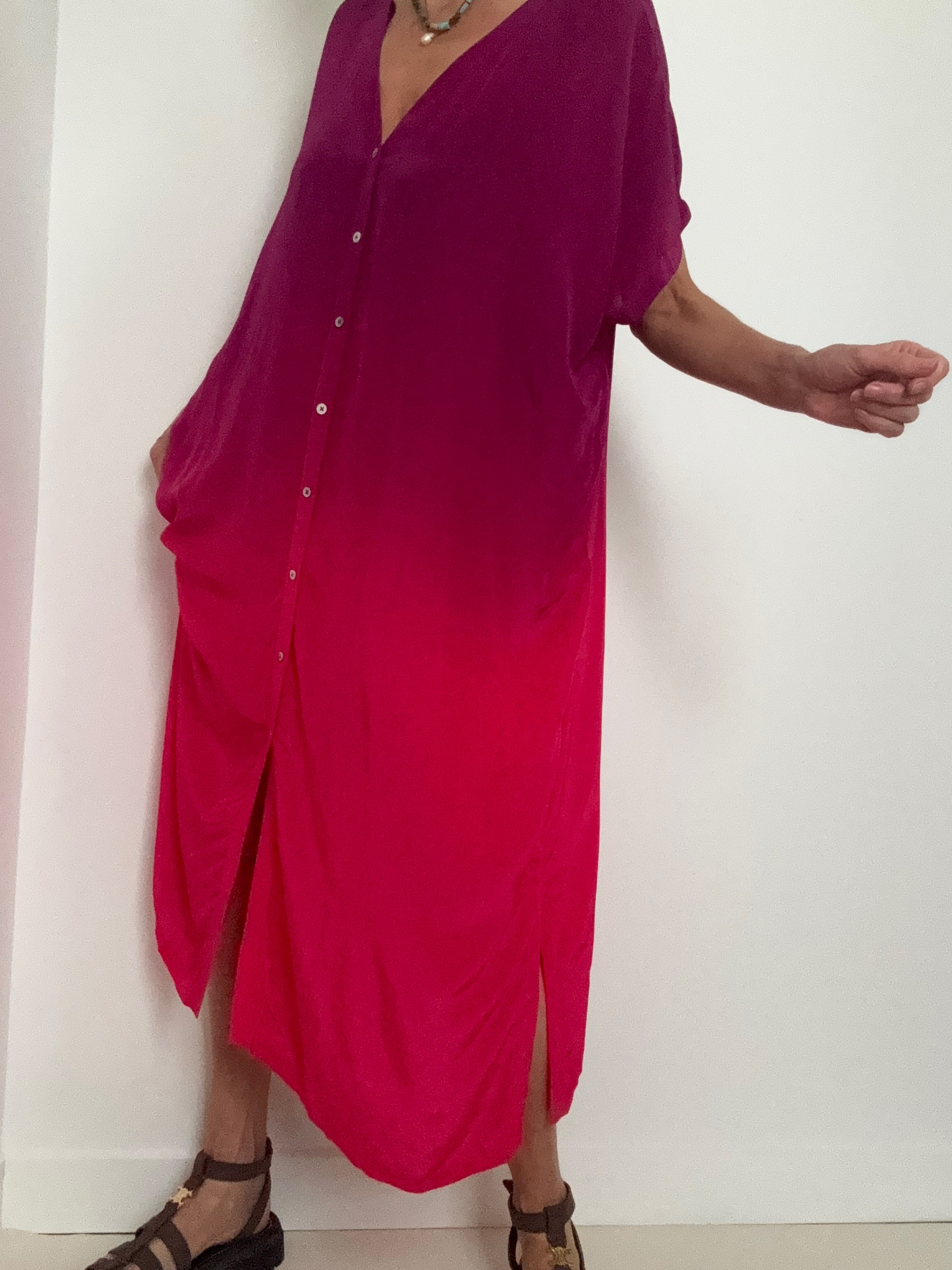 Nous Antwerp Dresses Sam Kaftan Dress Ombre Pink Purple