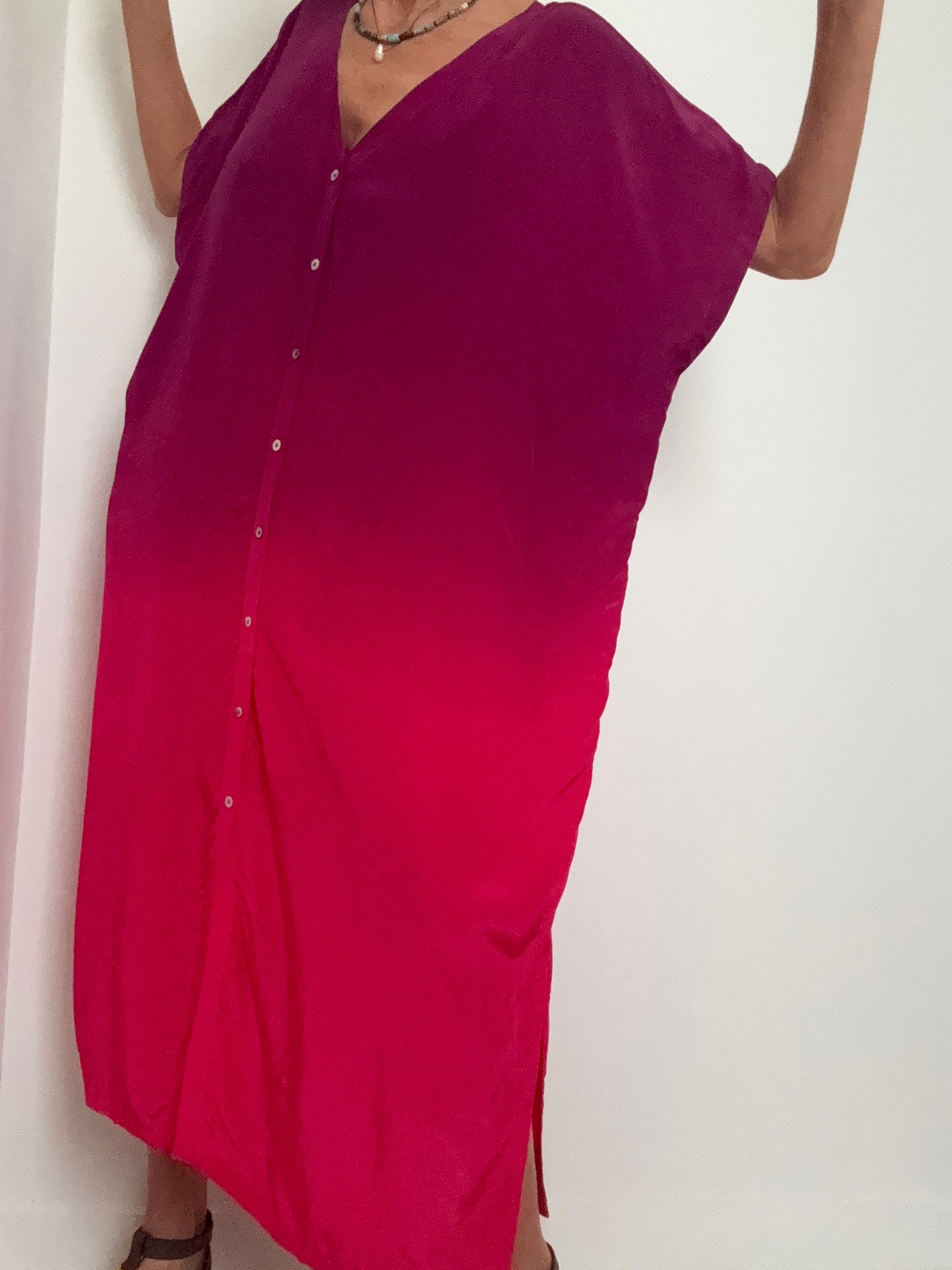 Nous Antwerp Dresses Sam Kaftan Dress Ombre Pink Purple