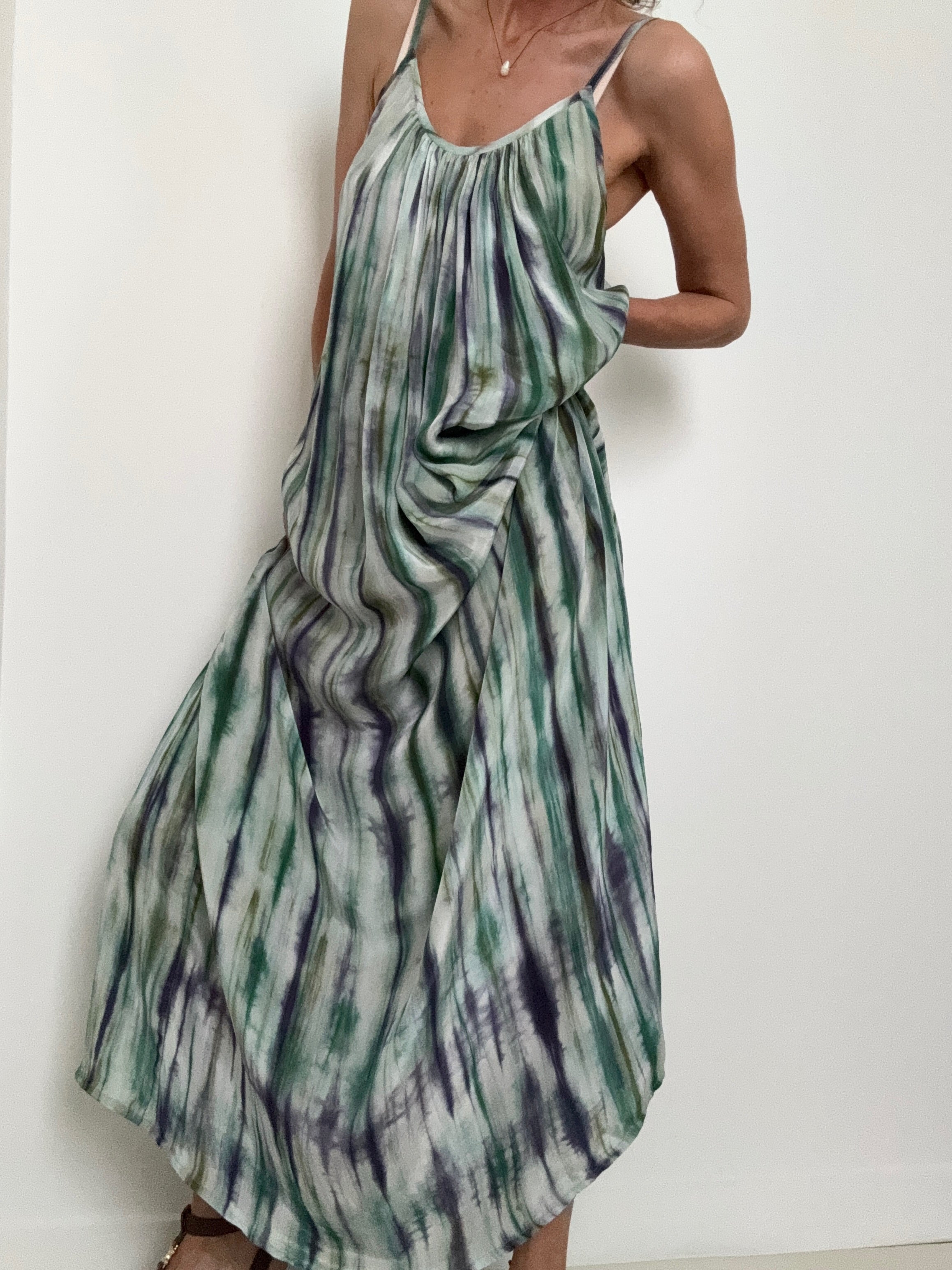 Nous Antwerp Dresses Silk Slip Tiedye Aloe Vera