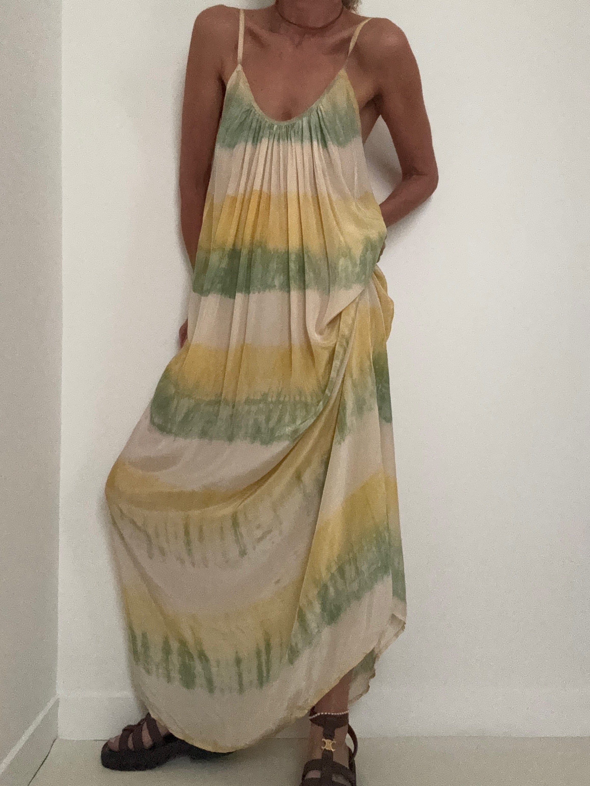 Nous Antwerp Dresses Silk Slip Tiedye Citrus