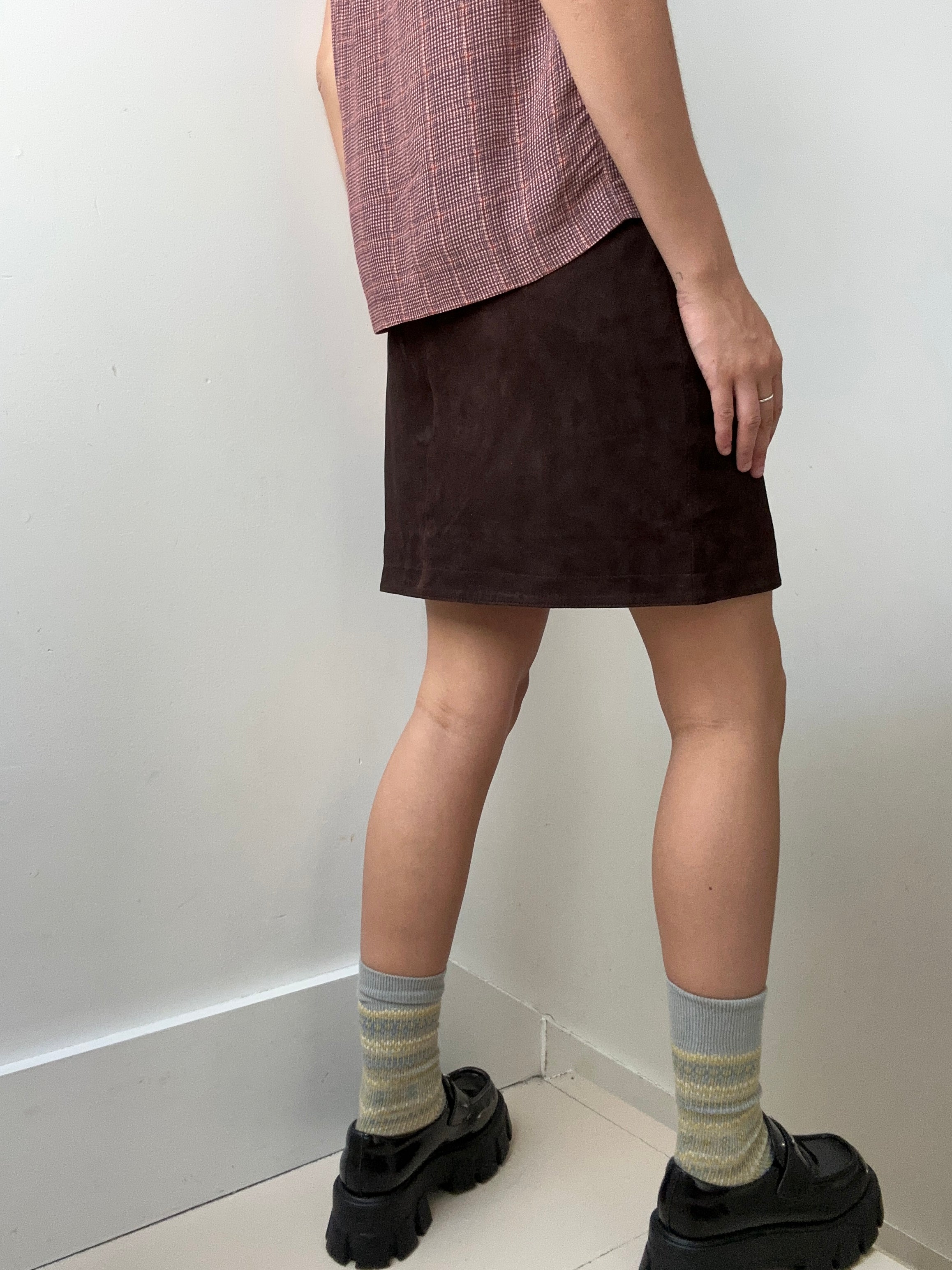 One Step Chocolate Suede Leather Skirt | Skirts