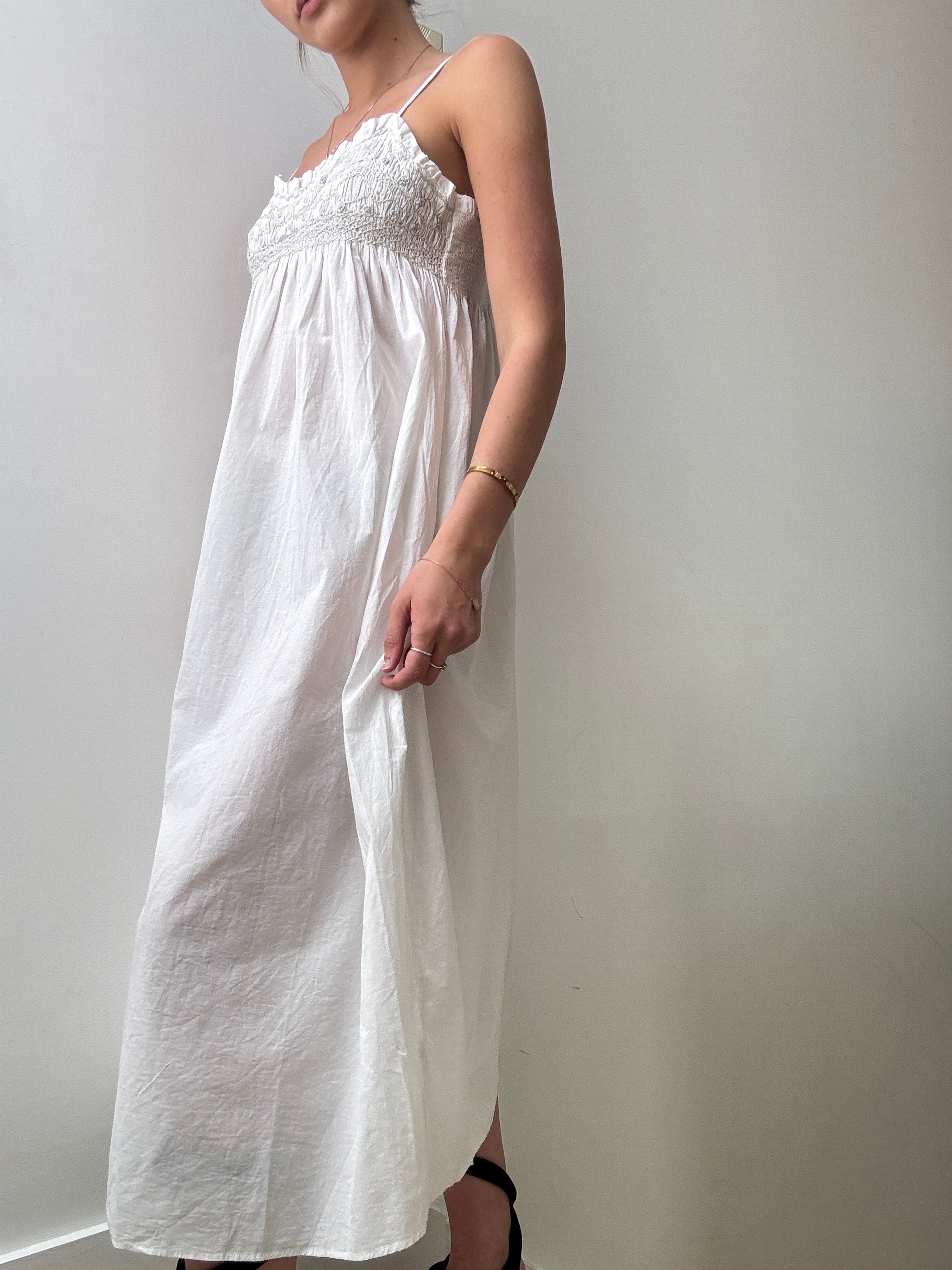 White Cotton Dress Grey Embroidered | Dresses