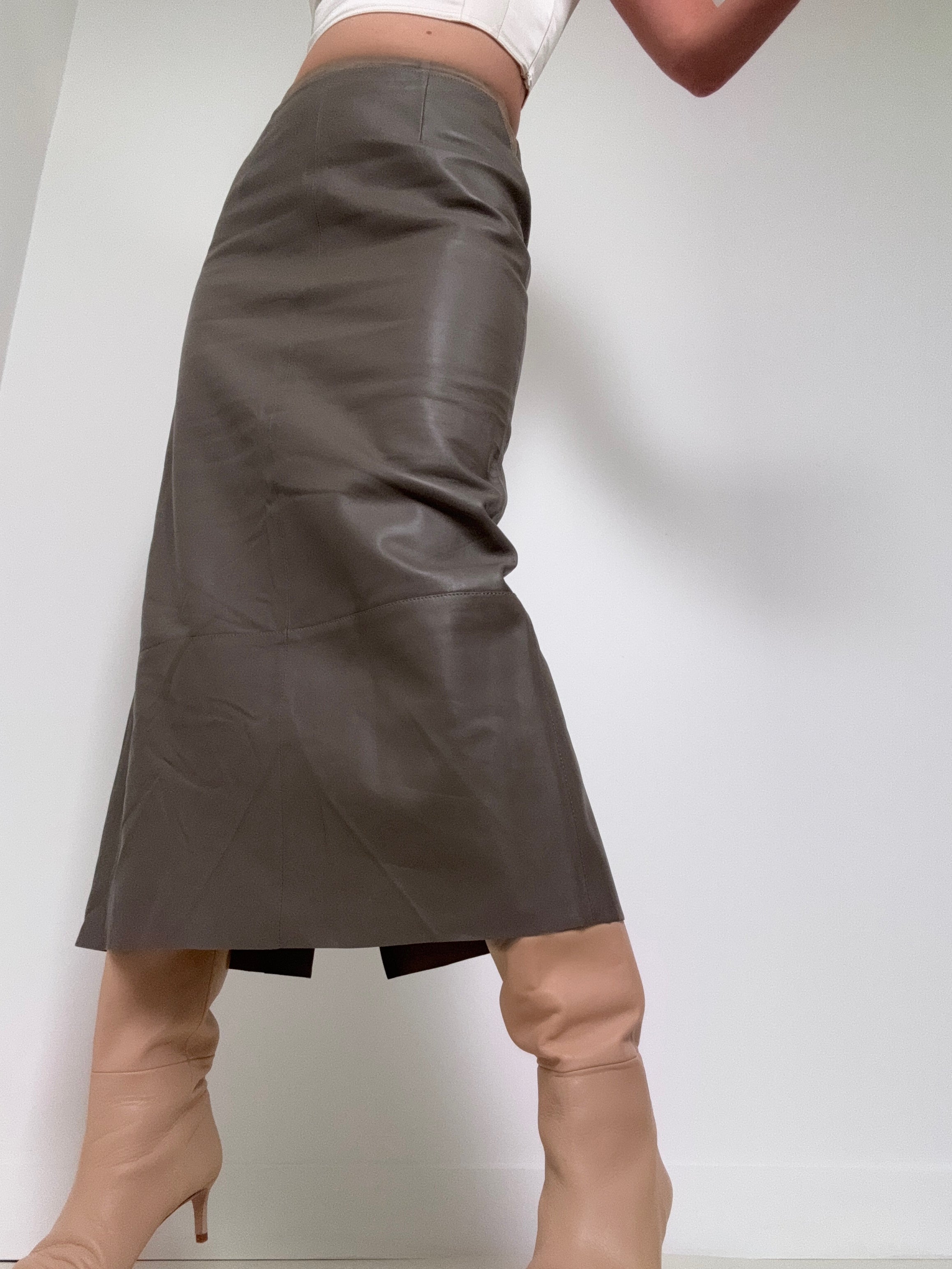 Marina Leather Maxi Skirt Taupe | Skirts