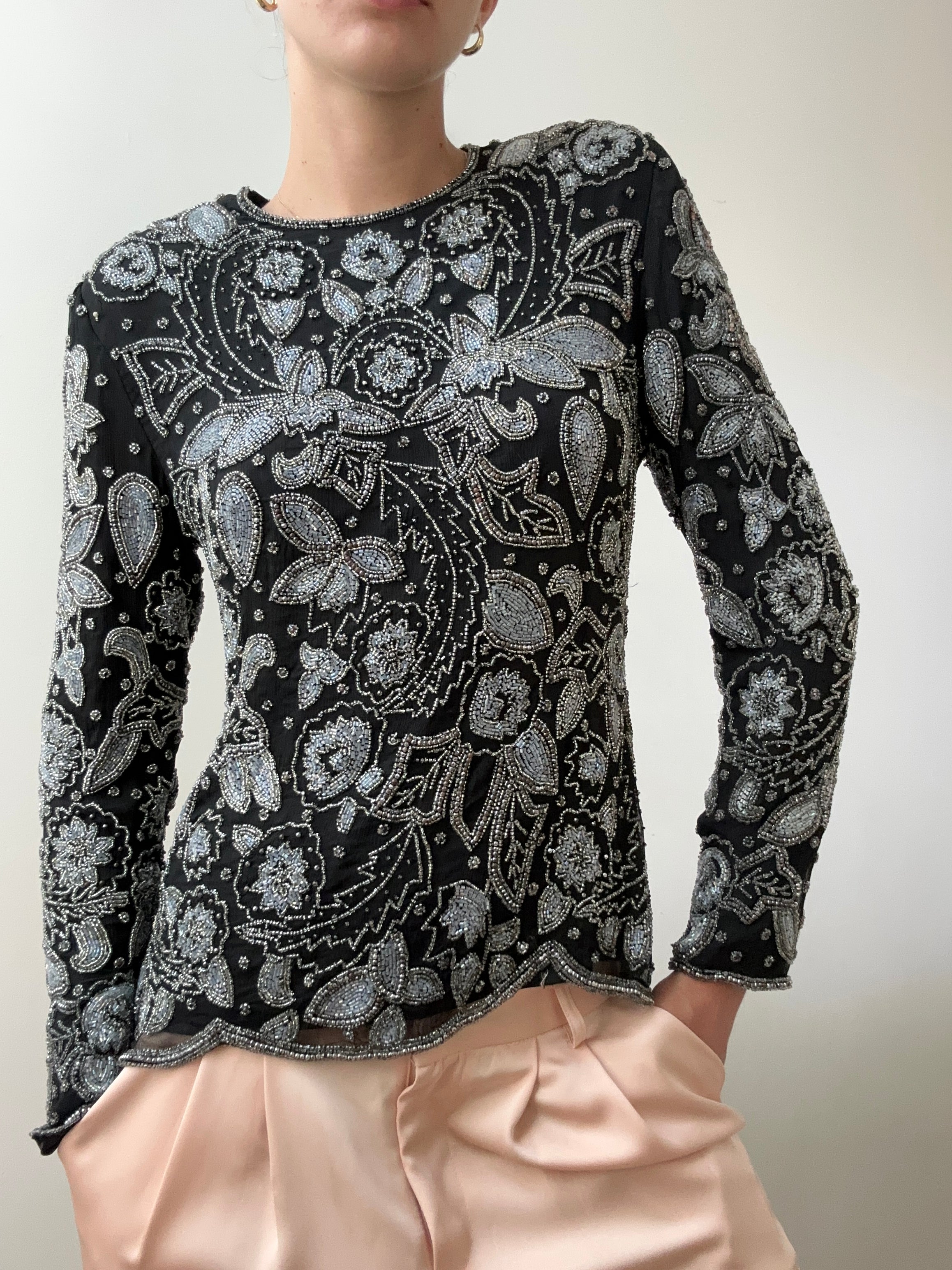 Praderio Tops Medium Blue And Silver Bead Top