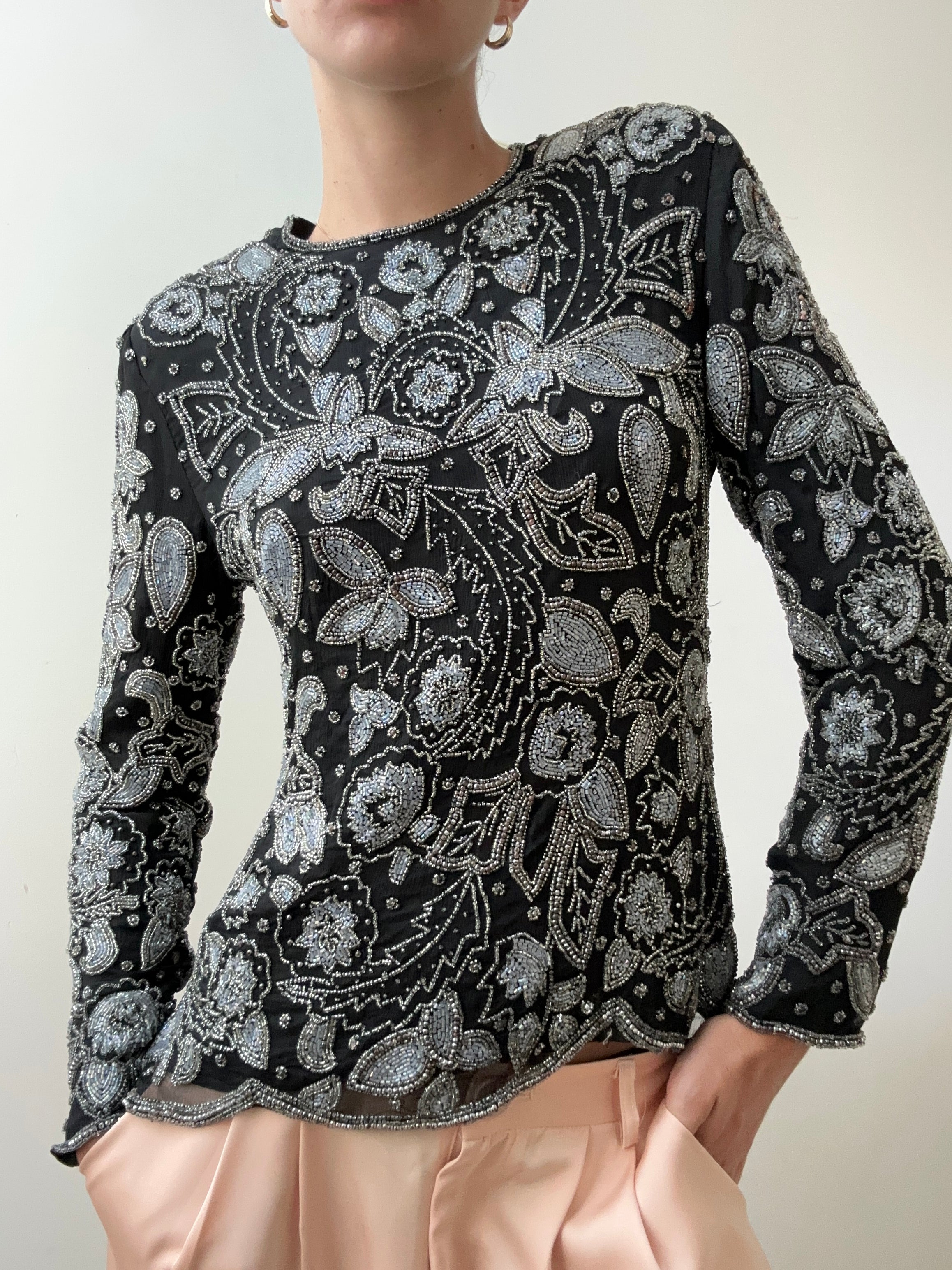 Praderio Tops Medium Blue And Silver Bead Top