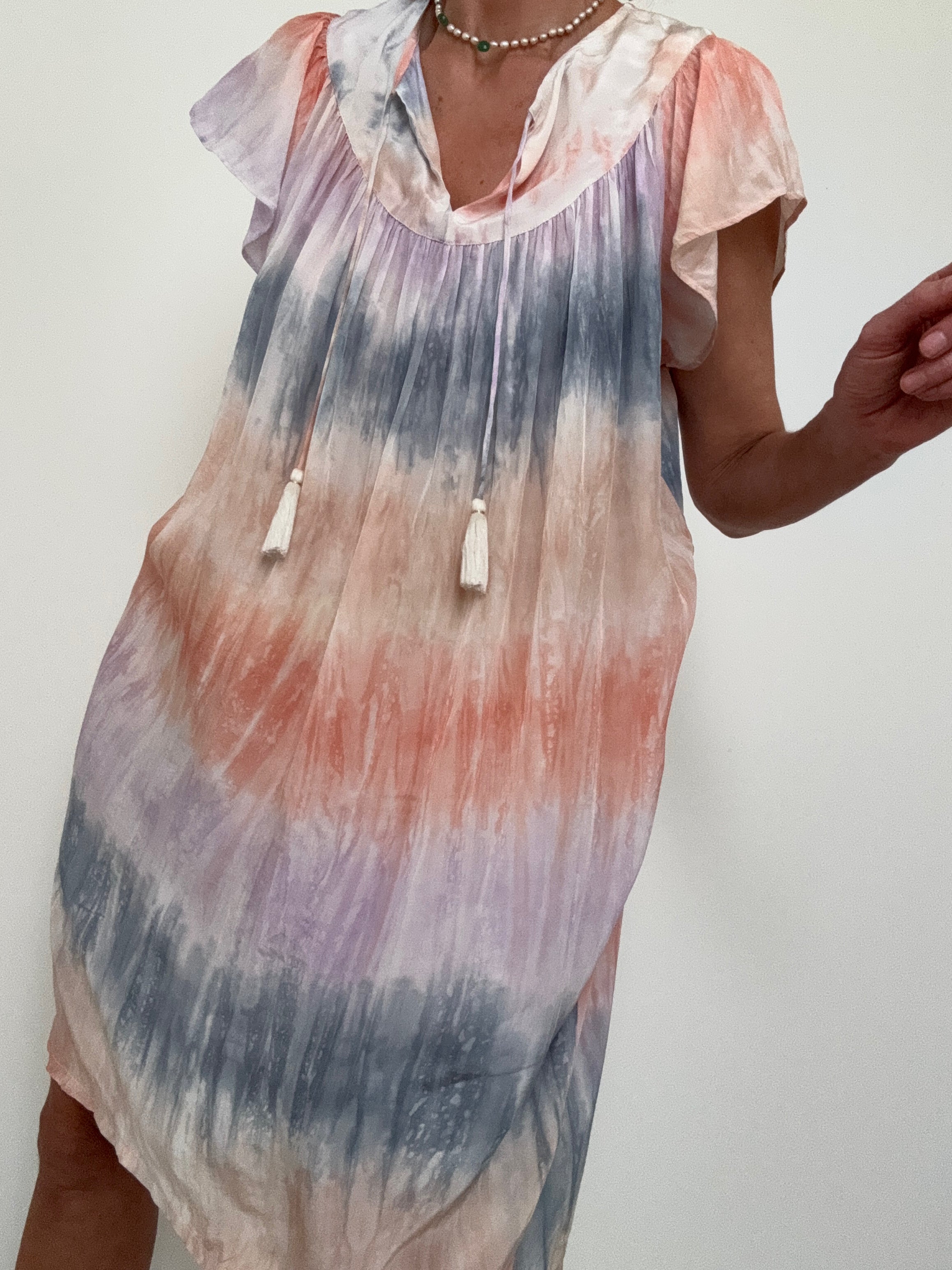 Capped Sleeve Tunic Dress Pastel Tiedye | Dresses