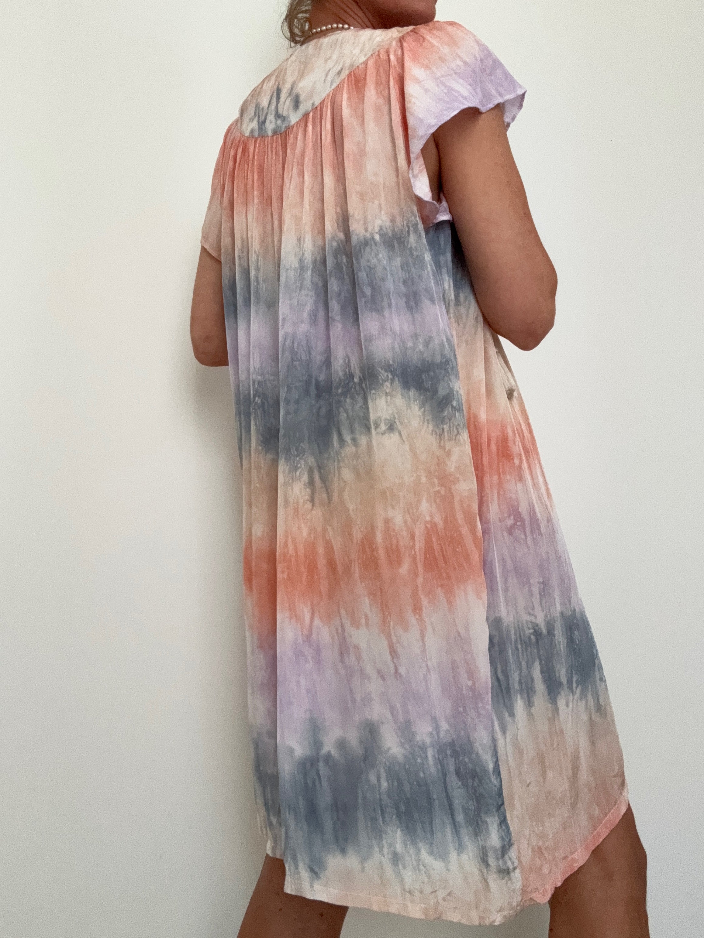 Capped Sleeve Tunic Dress Pastel Tiedye | Dresses