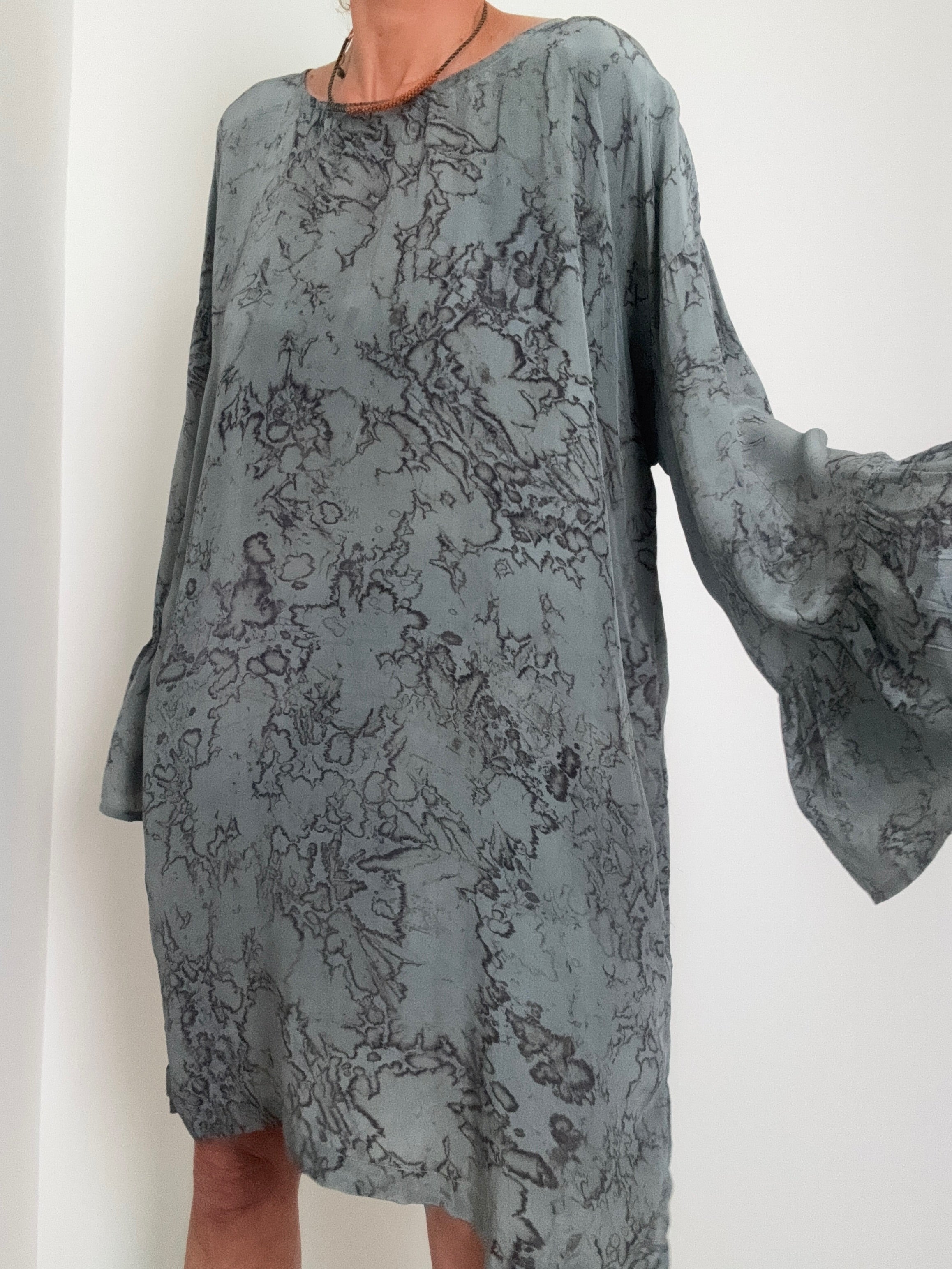 Bell Sleeve Mini Dress Grey Marble | Dresses