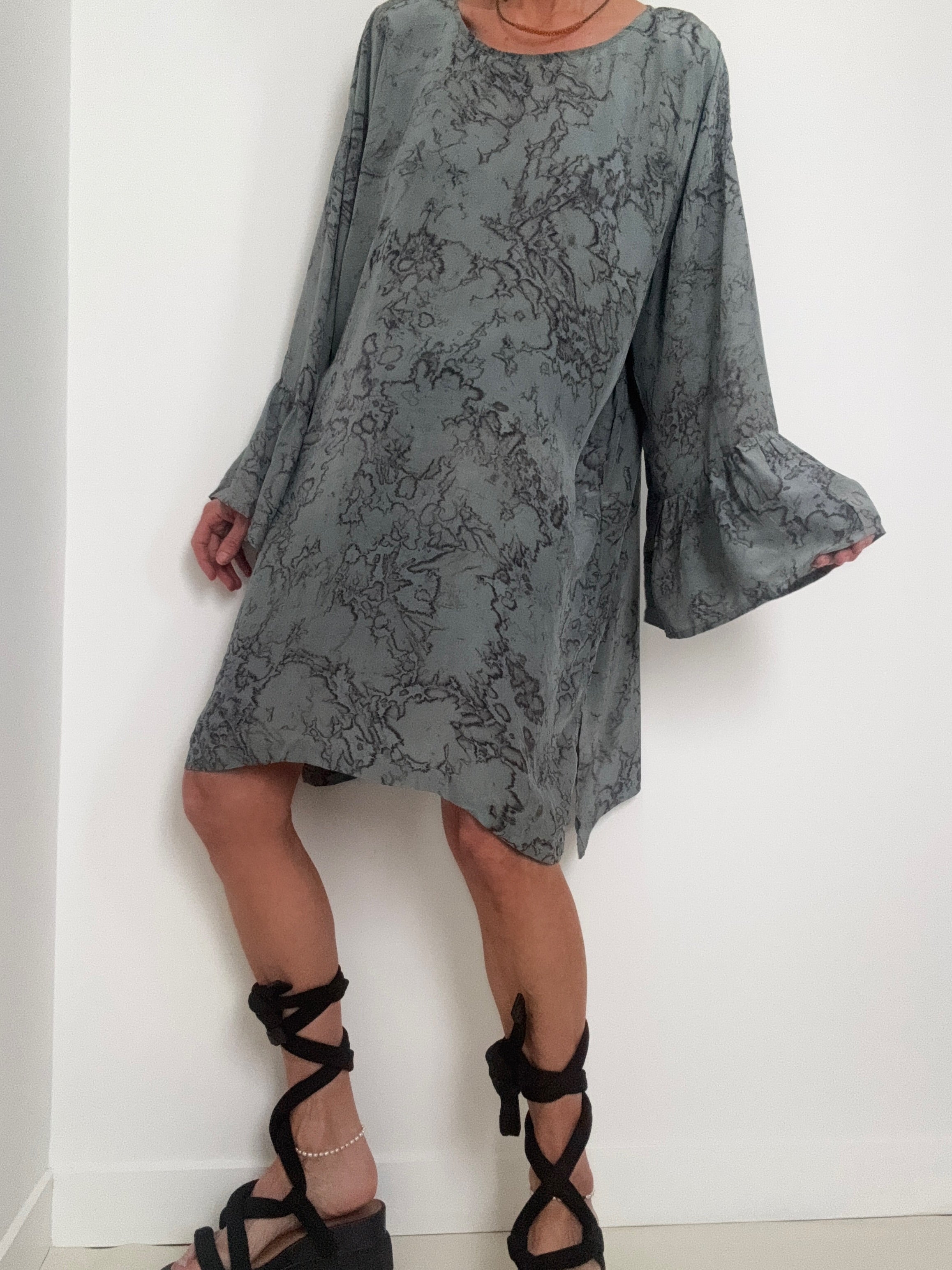 Bell Sleeve Mini Dress Grey Marble | Dresses