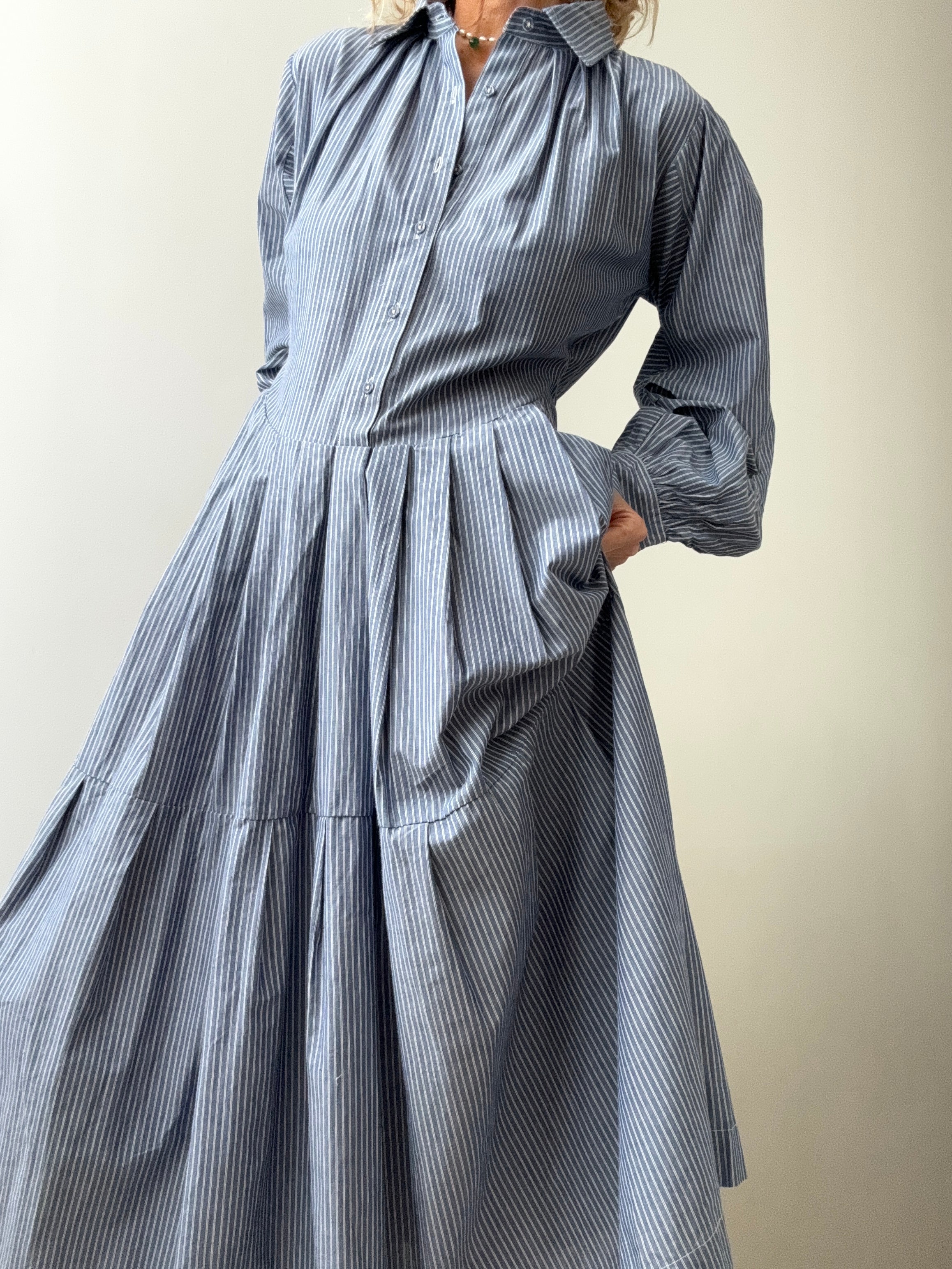 Navy Stripe Backless ShirtDress | Dresses