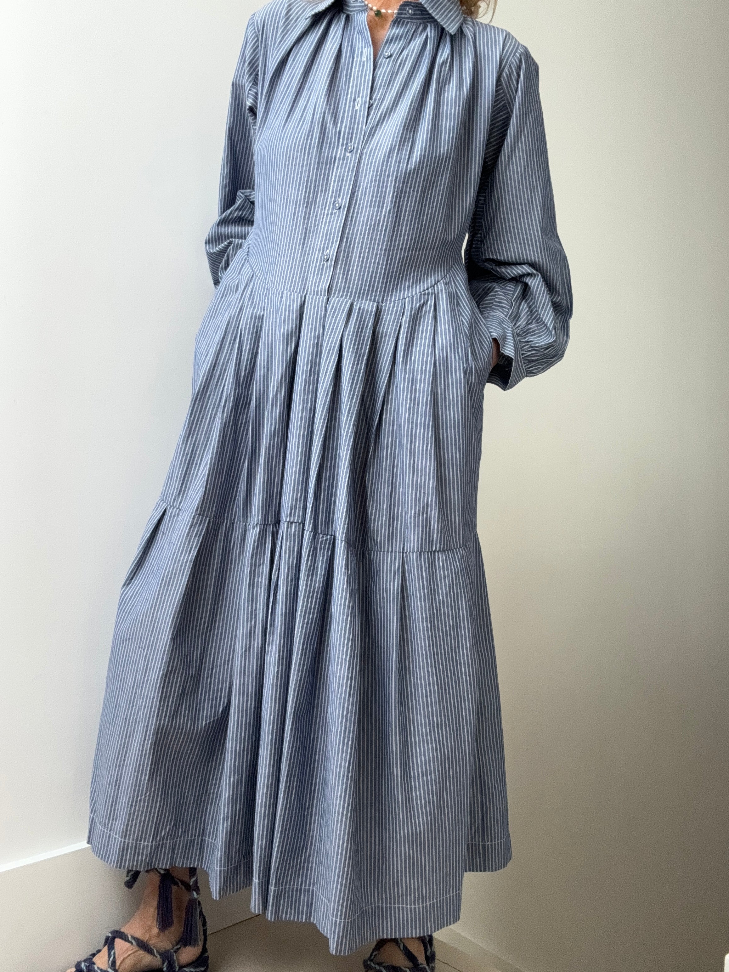 Navy Stripe Backless ShirtDress | Dresses