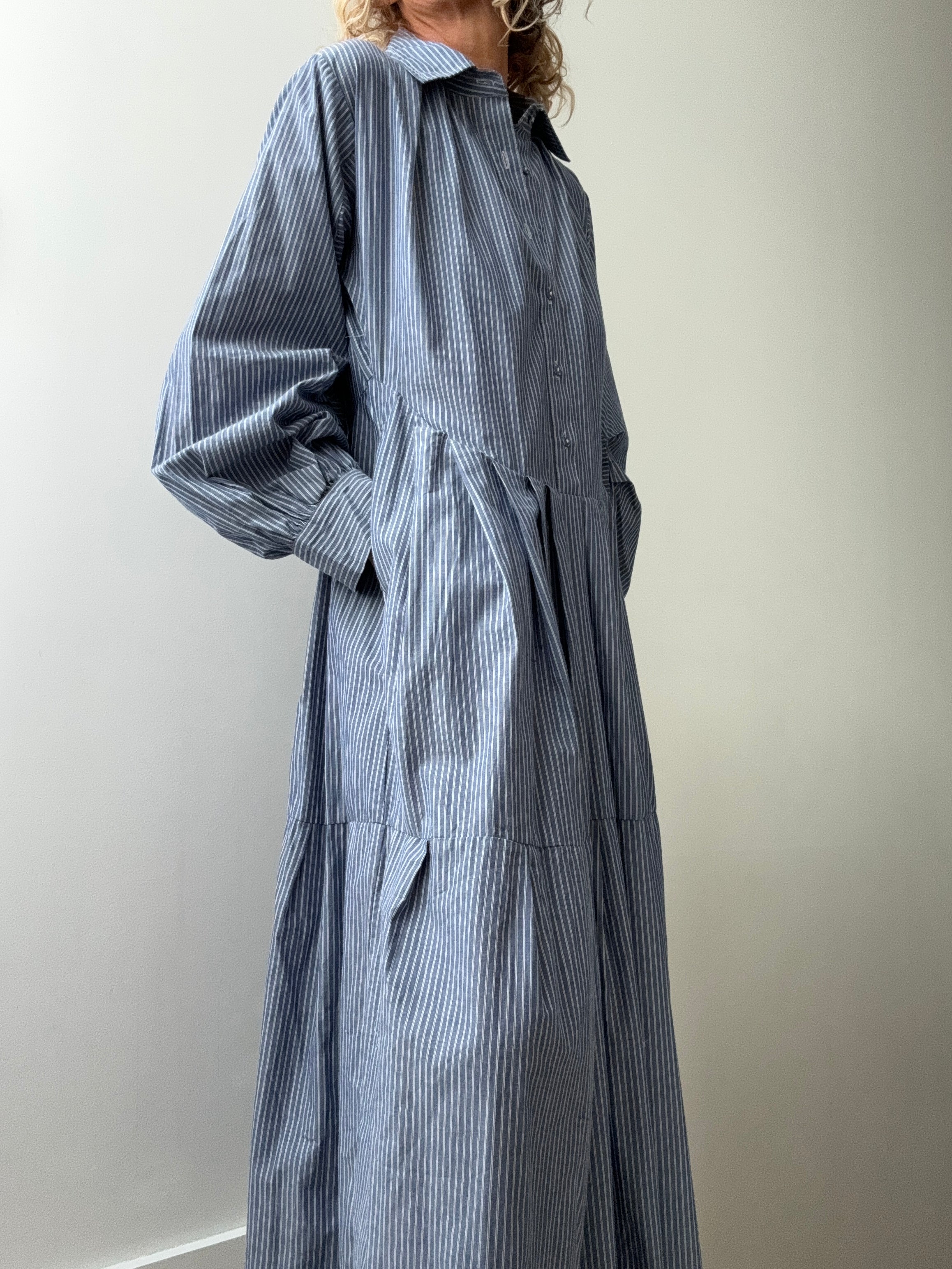 Navy Stripe Backless ShirtDress | Dresses