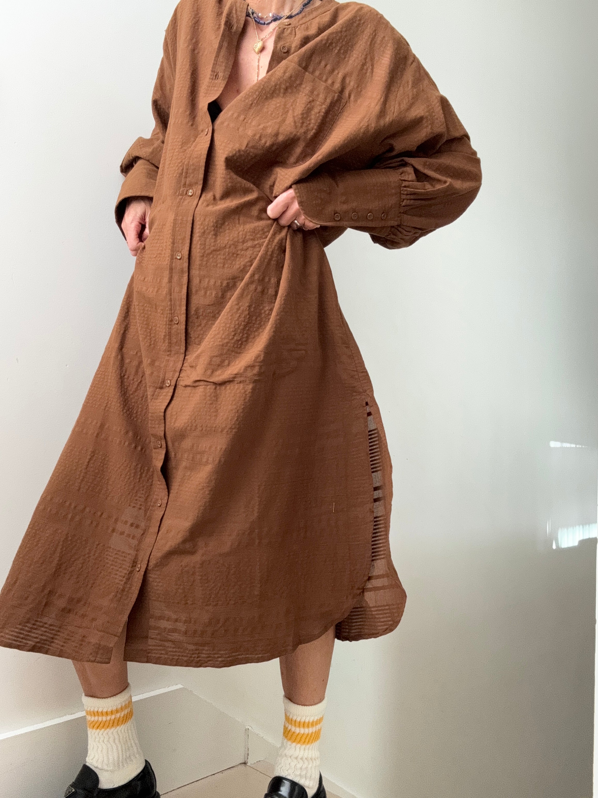 Rabens Saloner Amila Kaftan Dress Brown | Dresses