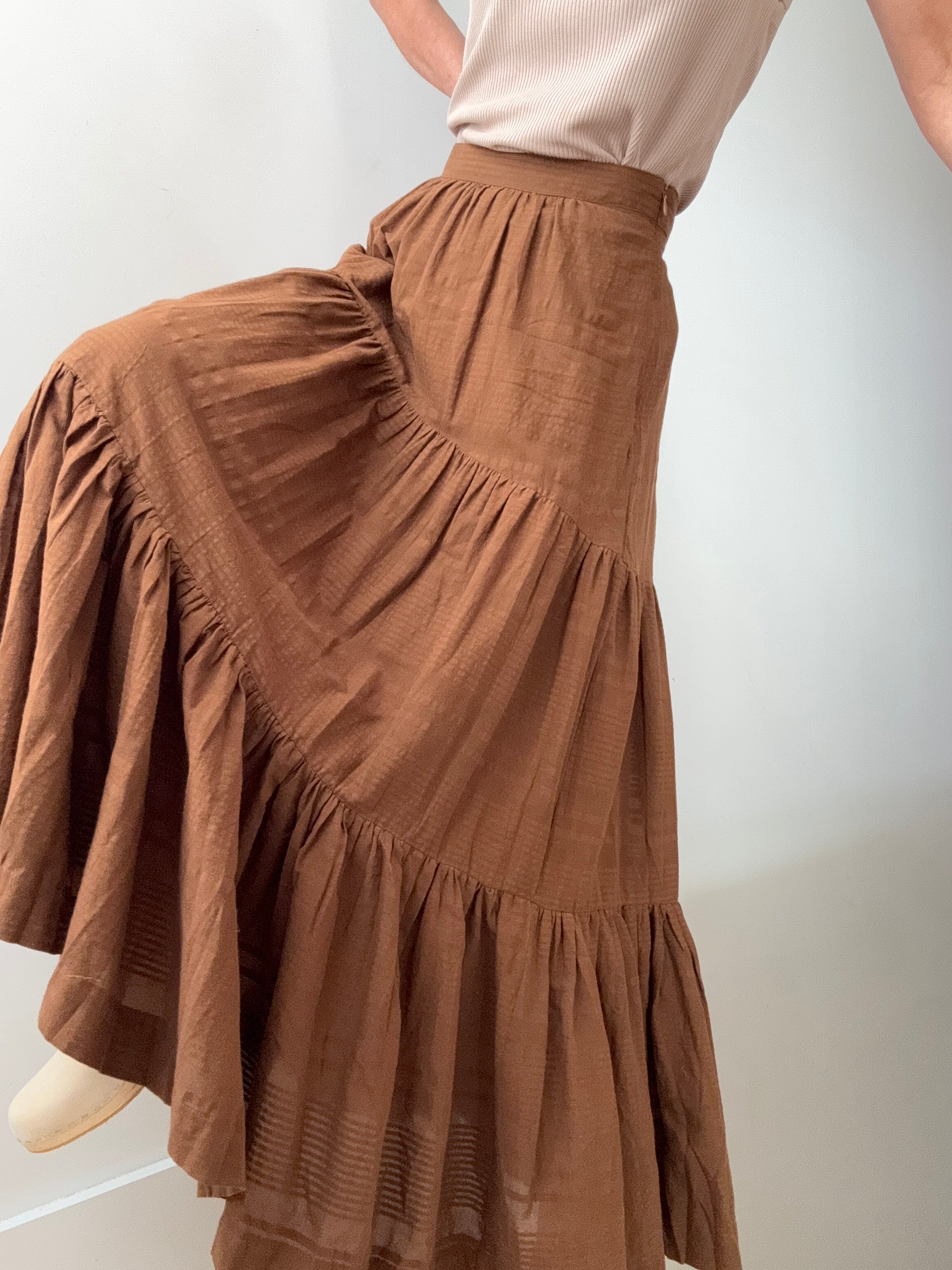 Rabens Saloner Tiered Skirt Chocolate | Skirts