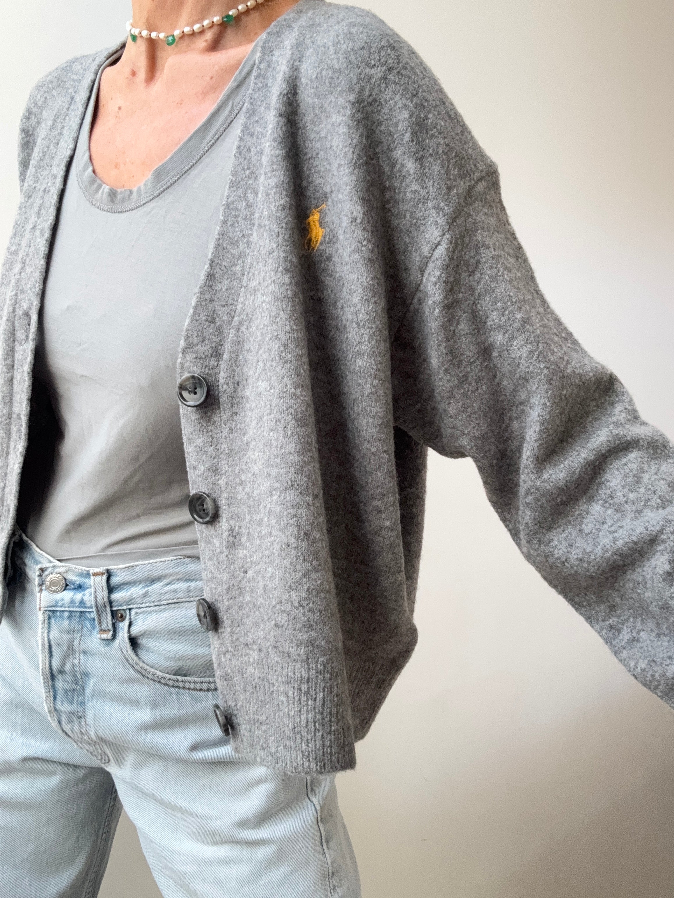 Ralph Lauren Grey Marle Crop Cardigan | Cardigans