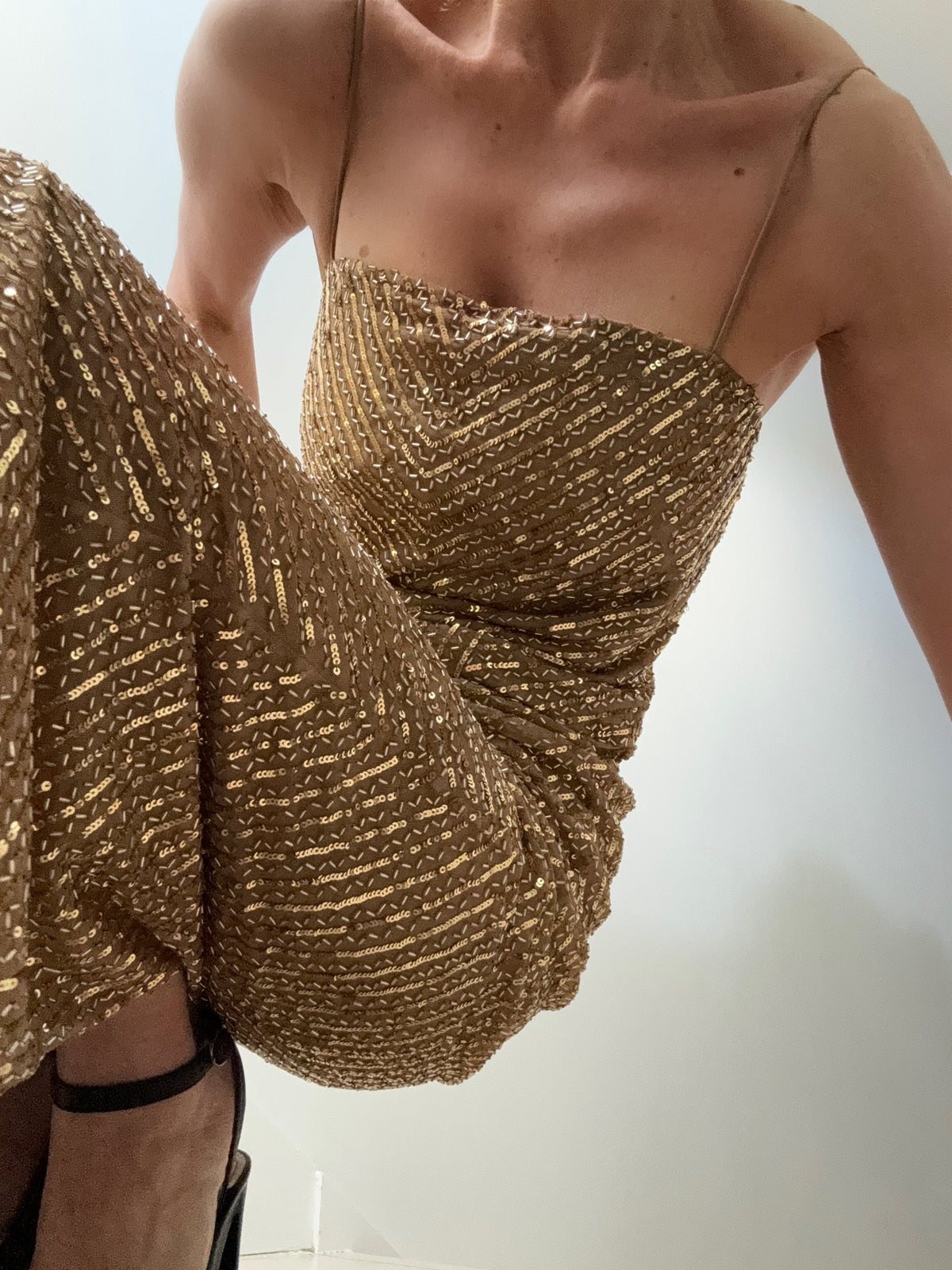 Ralph Lauren Geo-Motif Sequined Gown Burnished Tan/Gold