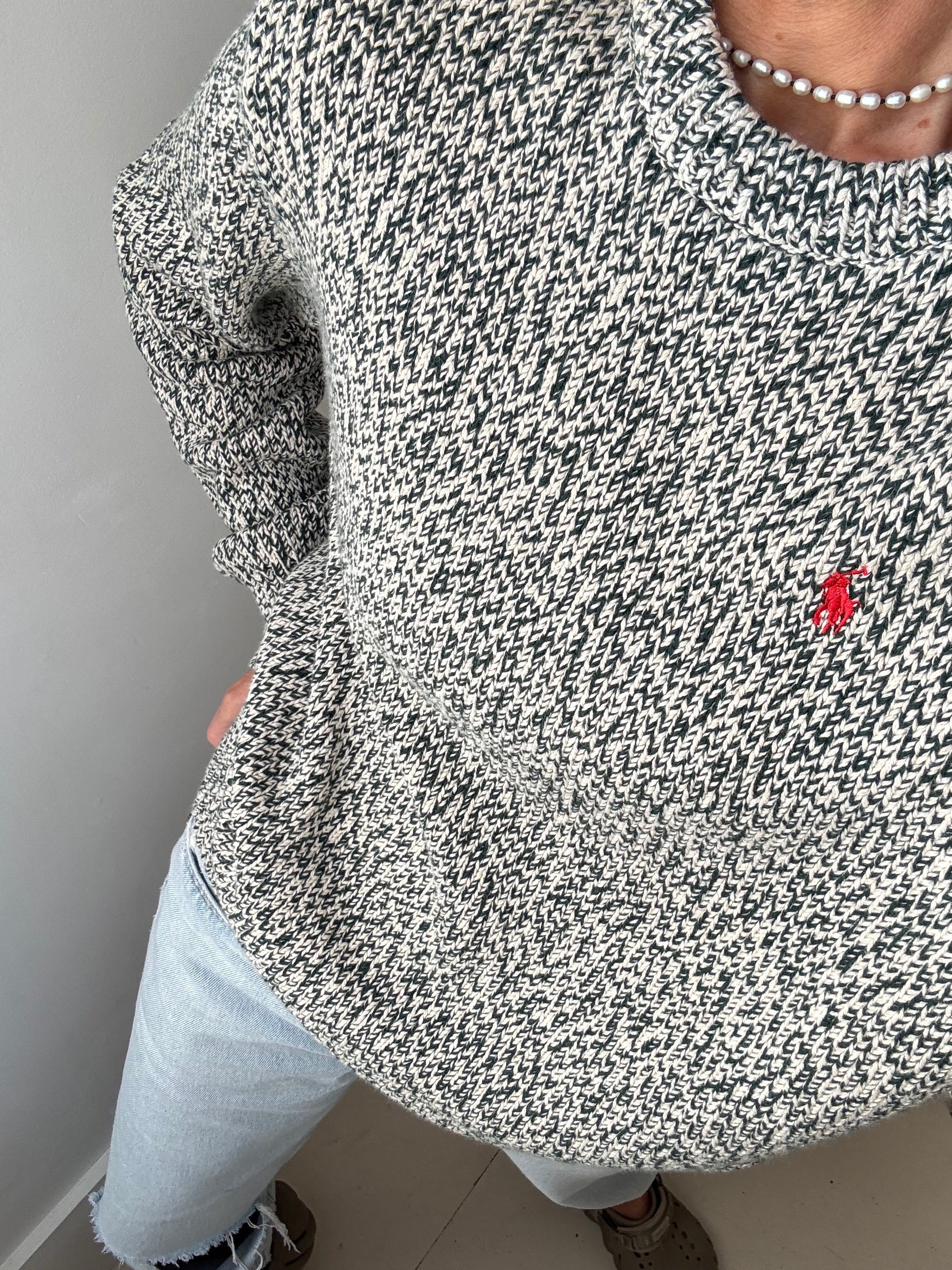Ralph Lauren Green White Mix Knit | Jumpers