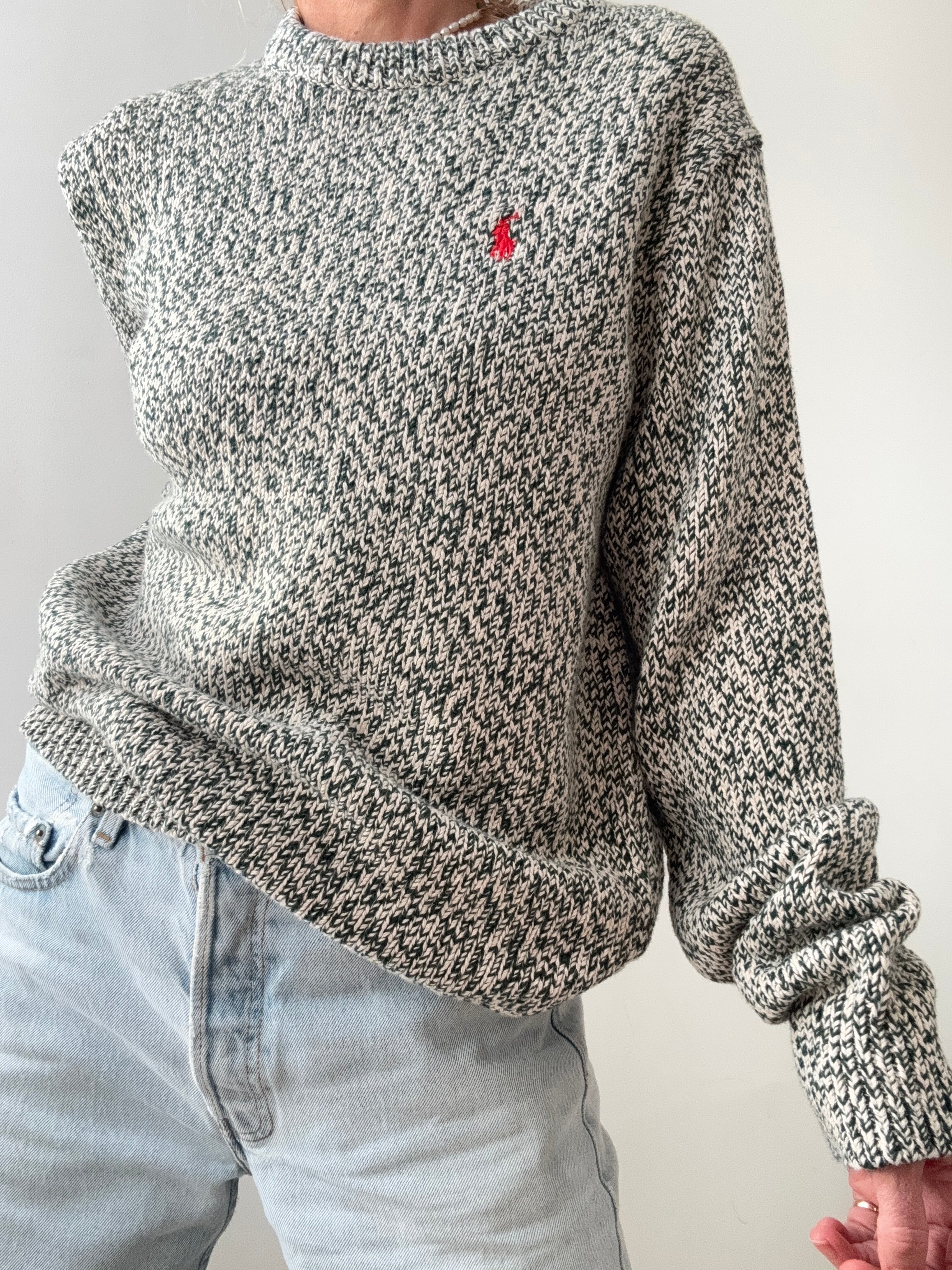 Ralph Lauren Green White Mix Knit | Jumpers