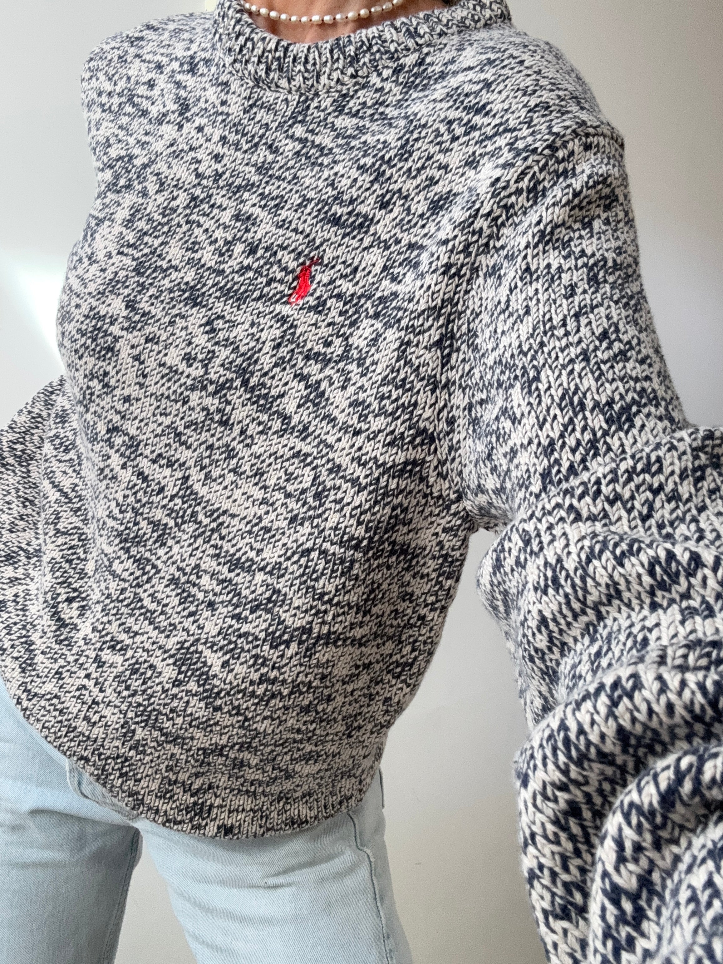 Ralph Lauren Navy White Mix Knit | Jumpers
