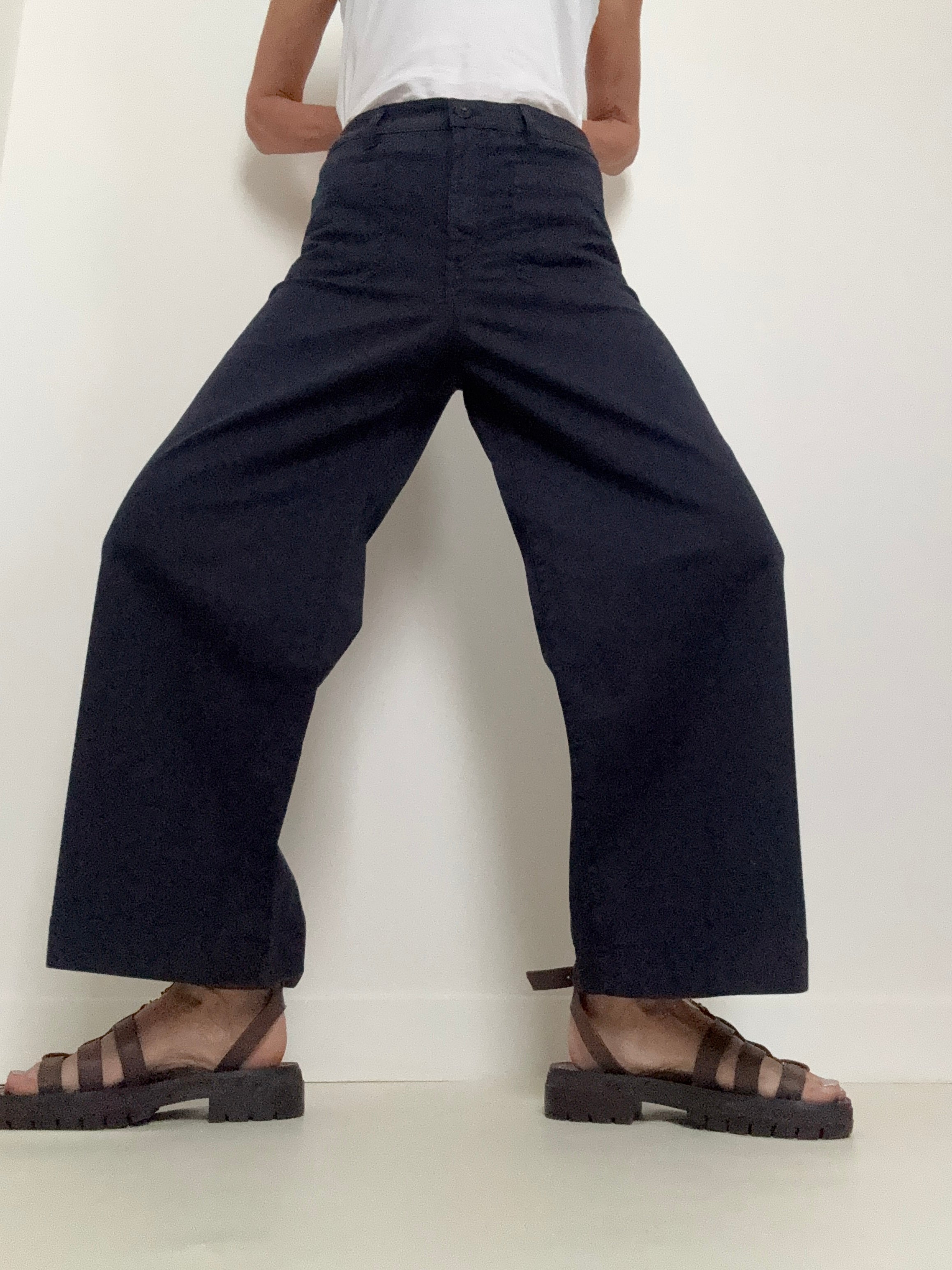 Denim Wide Leg Sailor Pants Navy | Pants