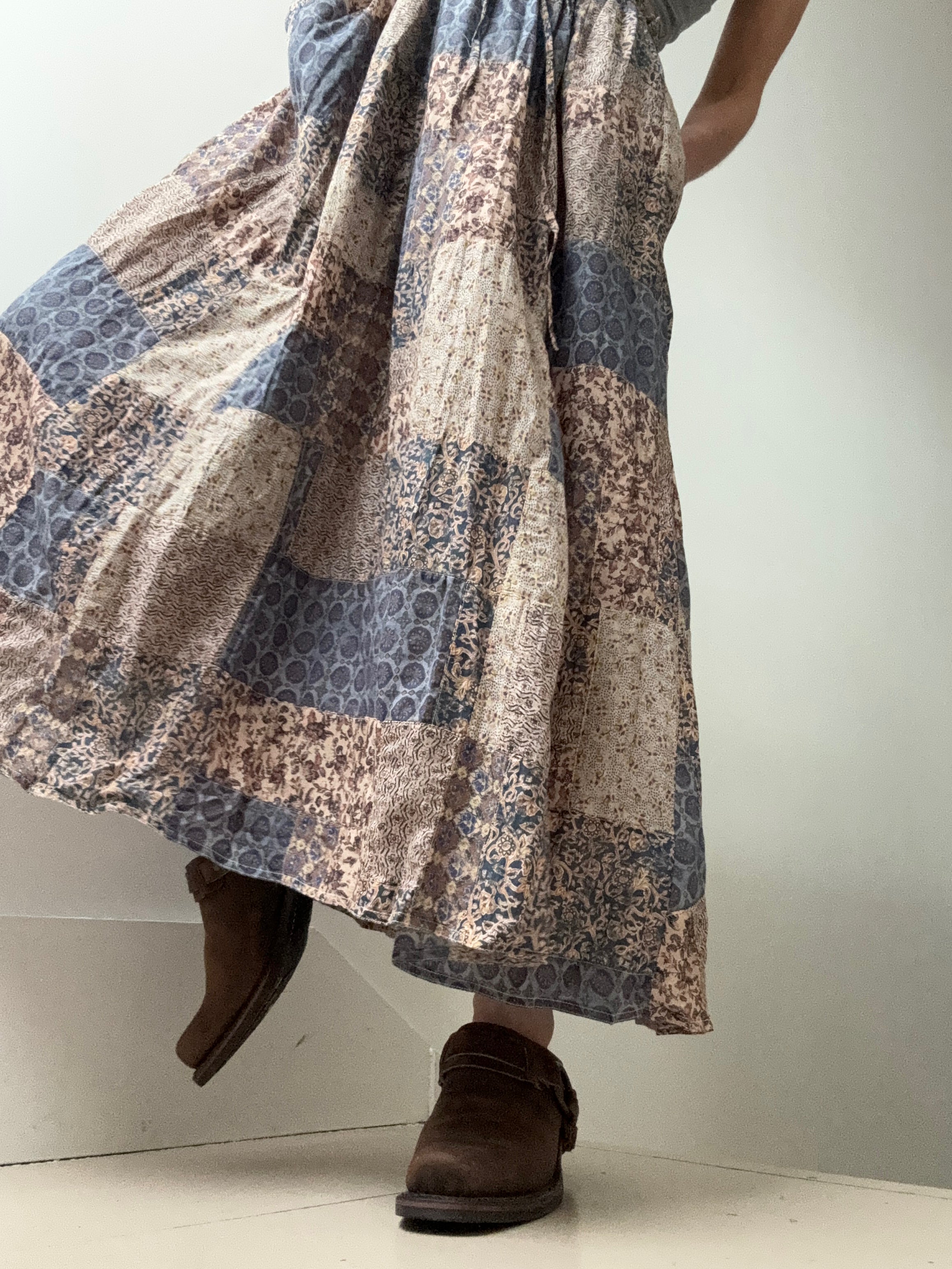 Patchwork Crinkled Cotton Gauze Skirt | Skirts