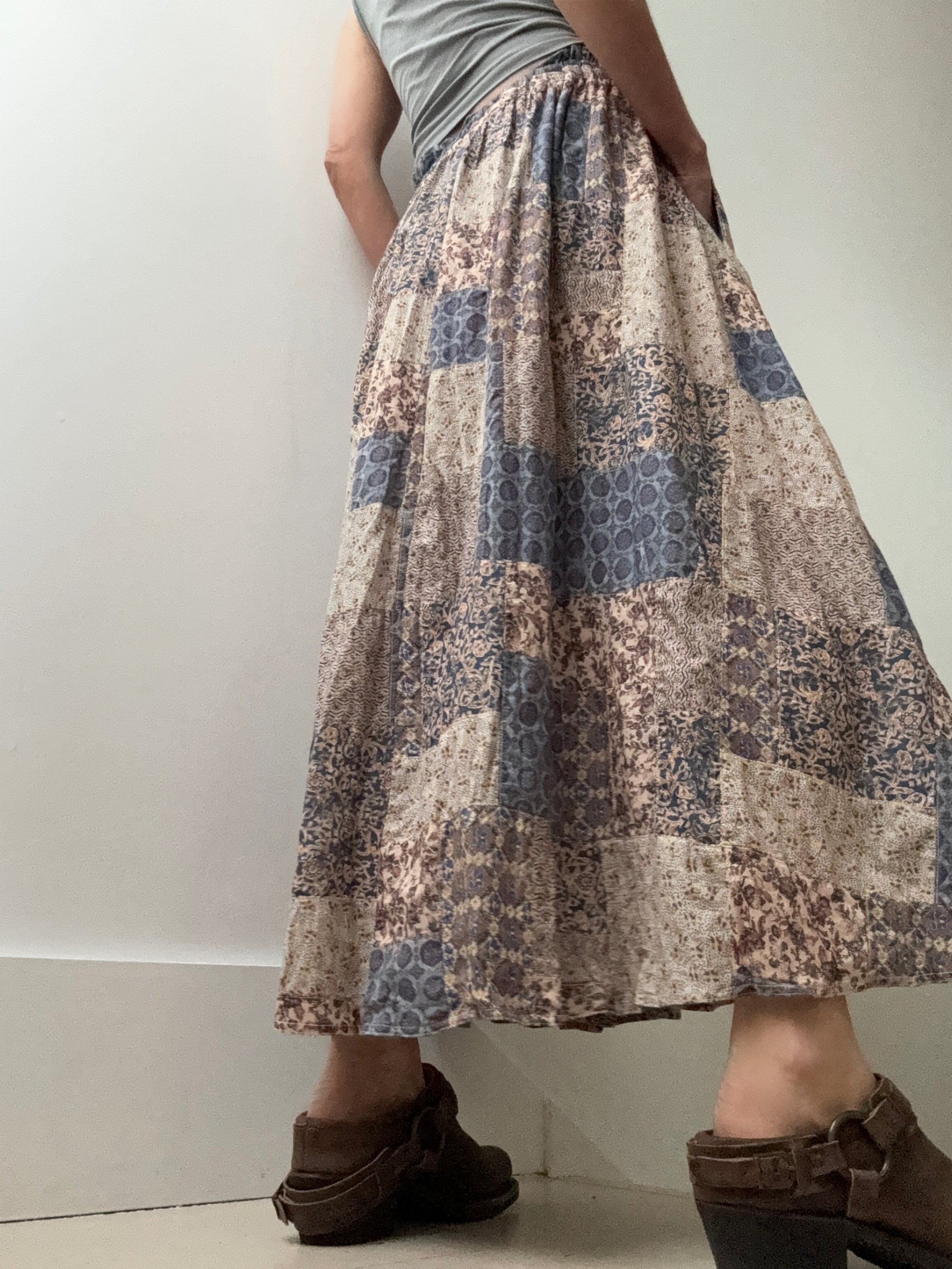 Patchwork Crinkled Cotton Gauze Skirt | Skirts