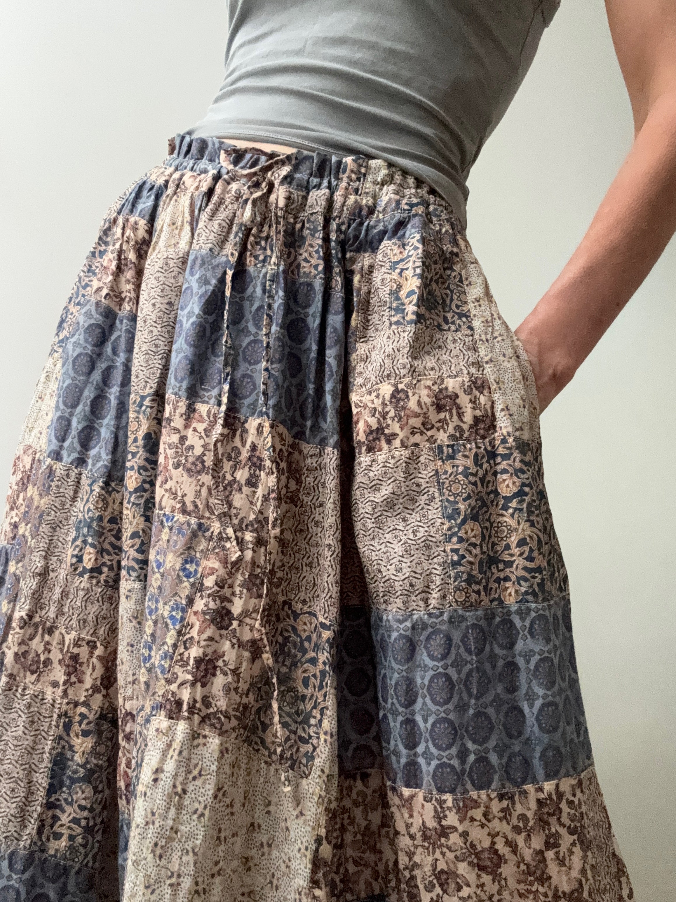 Patchwork Crinkled Cotton Gauze Skirt | Skirts